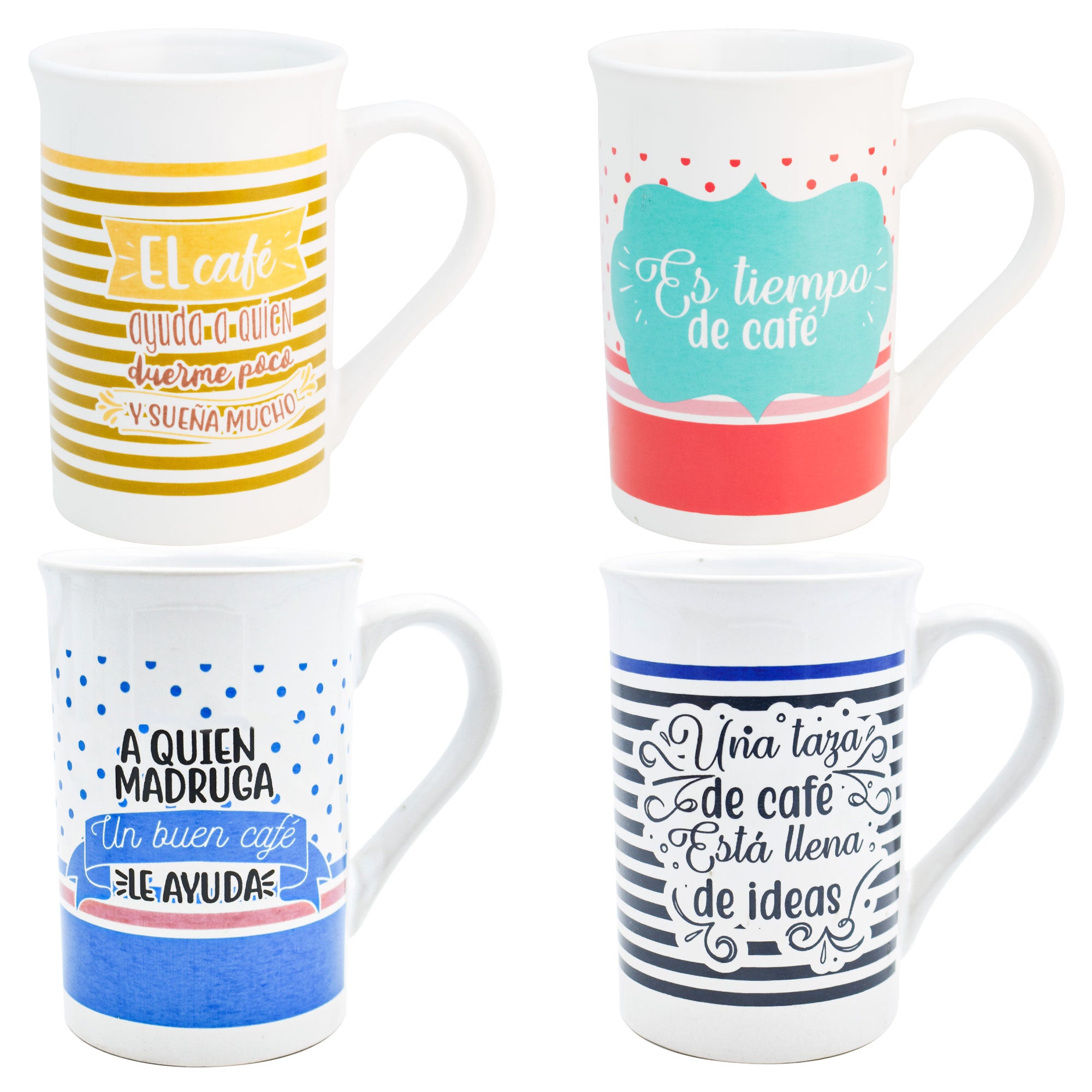 Juego de 4 Tazas de Cerámica con Frases 350ml