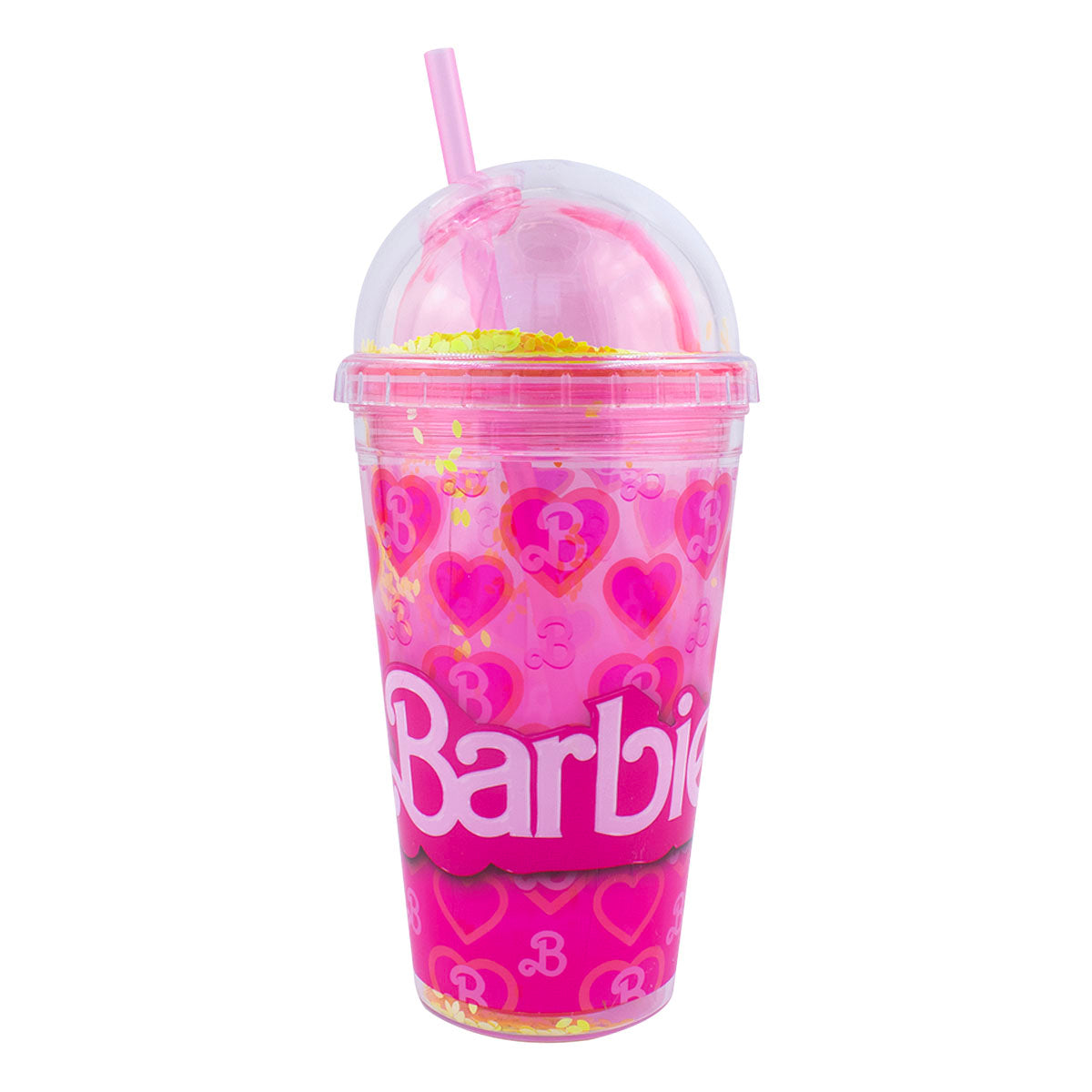 Vaso de Plástico con Doble Pared, Tapa tipo Domo y Popote Fun kids Barbie 500ml