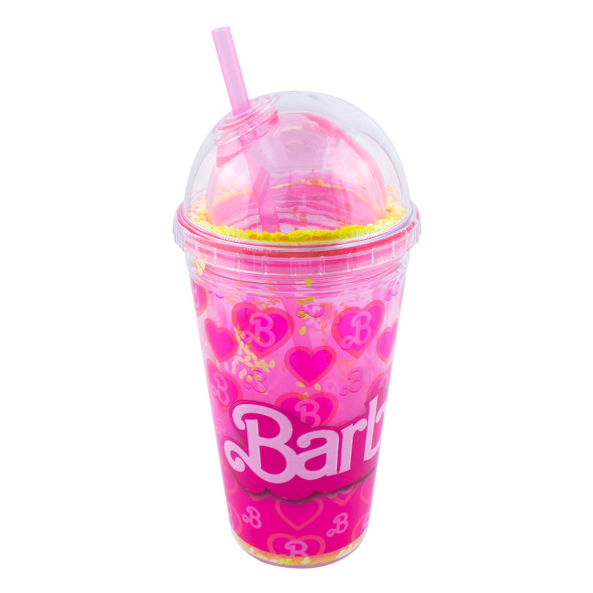 Vaso de Plástico con Doble Pared, Tapa tipo Domo y Popote Fun kids Barbie 500ml