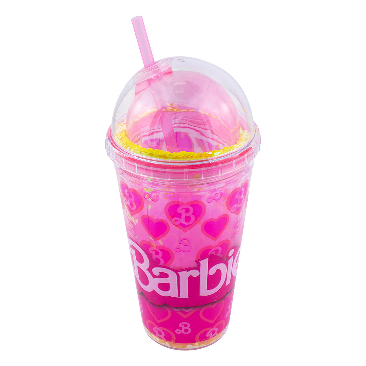 Vaso de Plástico con Doble Pared, Tapa tipo Domo y Popote Fun kids Barbie 500ml