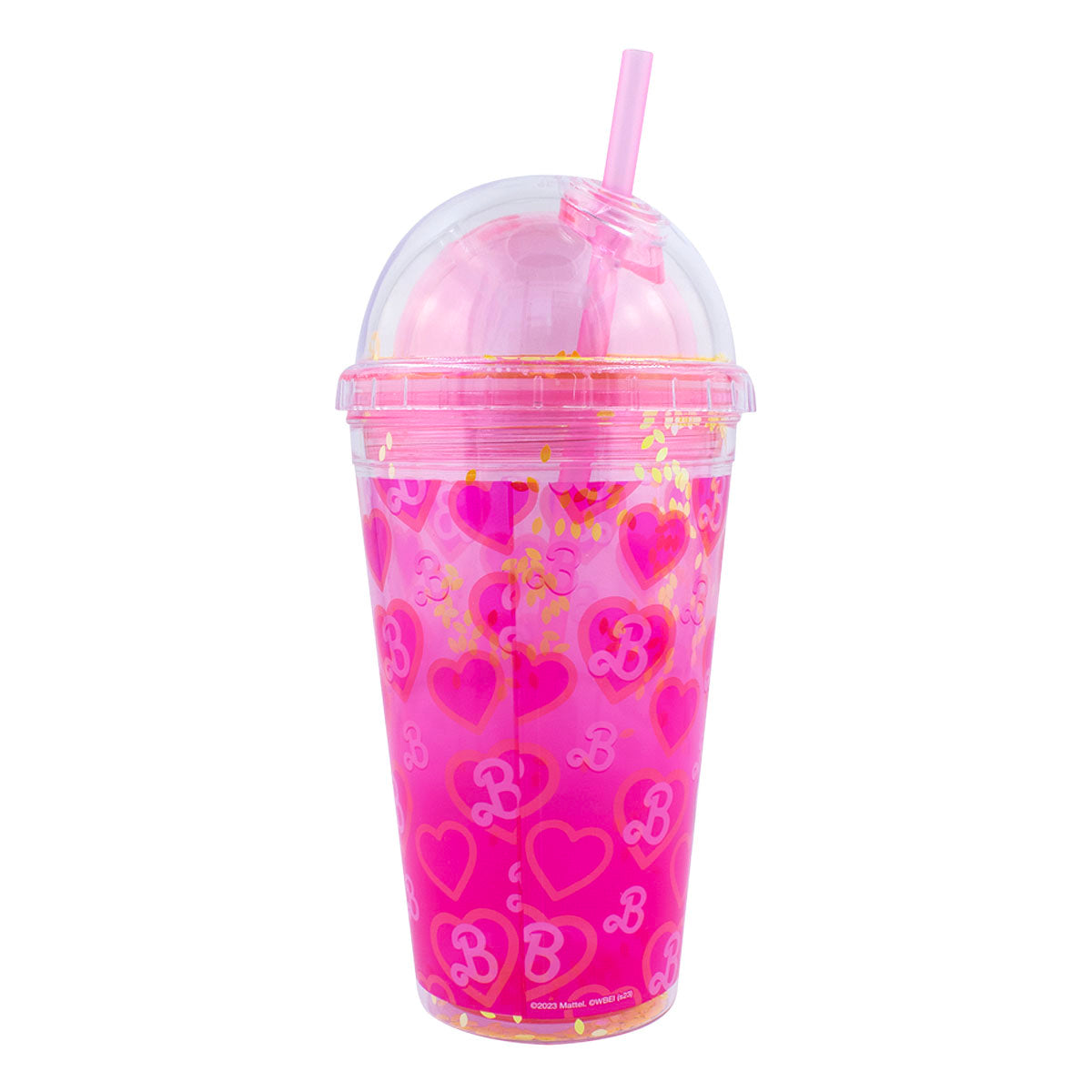 Vaso de Plástico con Doble Pared, Tapa tipo Domo y Popote Fun kids Barbie 500ml