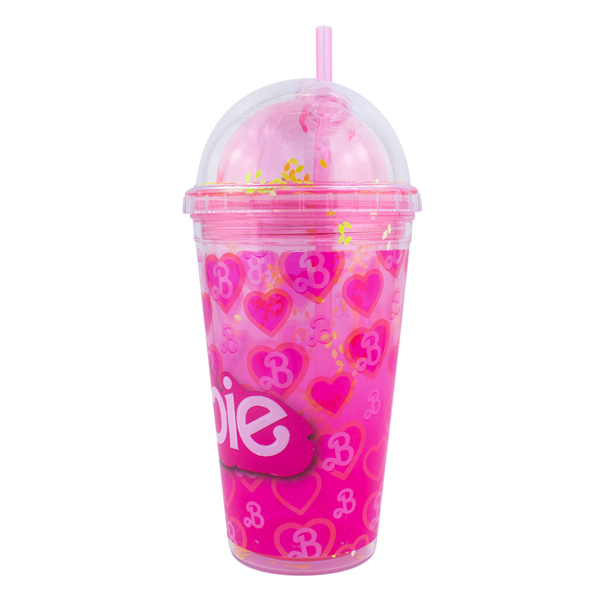 Vaso de Plástico con Doble Pared, Tapa tipo Domo y Popote Fun kids Barbie 500ml