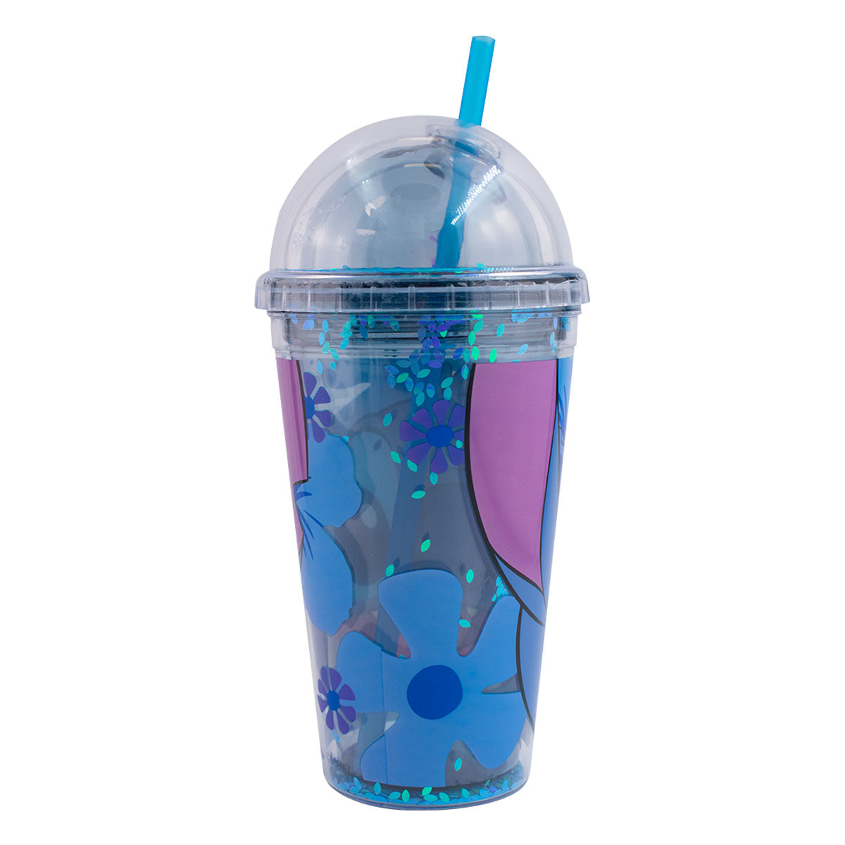 Vaso Alto Domo con Popote Azul Fun Kids Disney Stitch Acrilico 500ml
