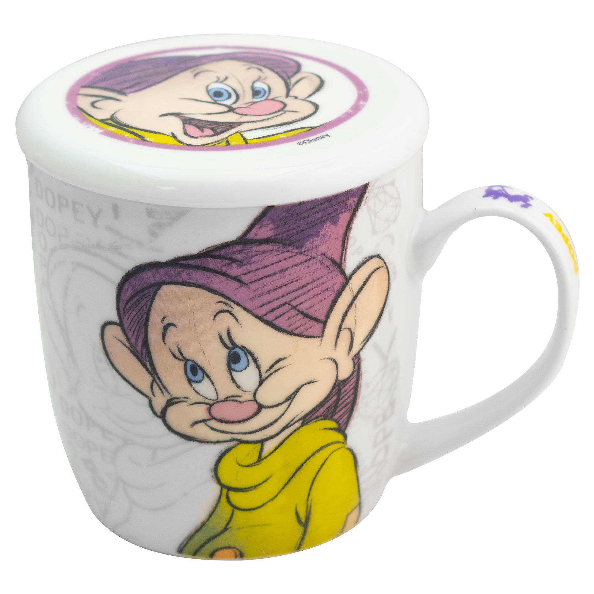 Taza de Cerámica con Tapa y Caja de Regalo Disney Blanca Nieves Gruñón y Tontín 385ml