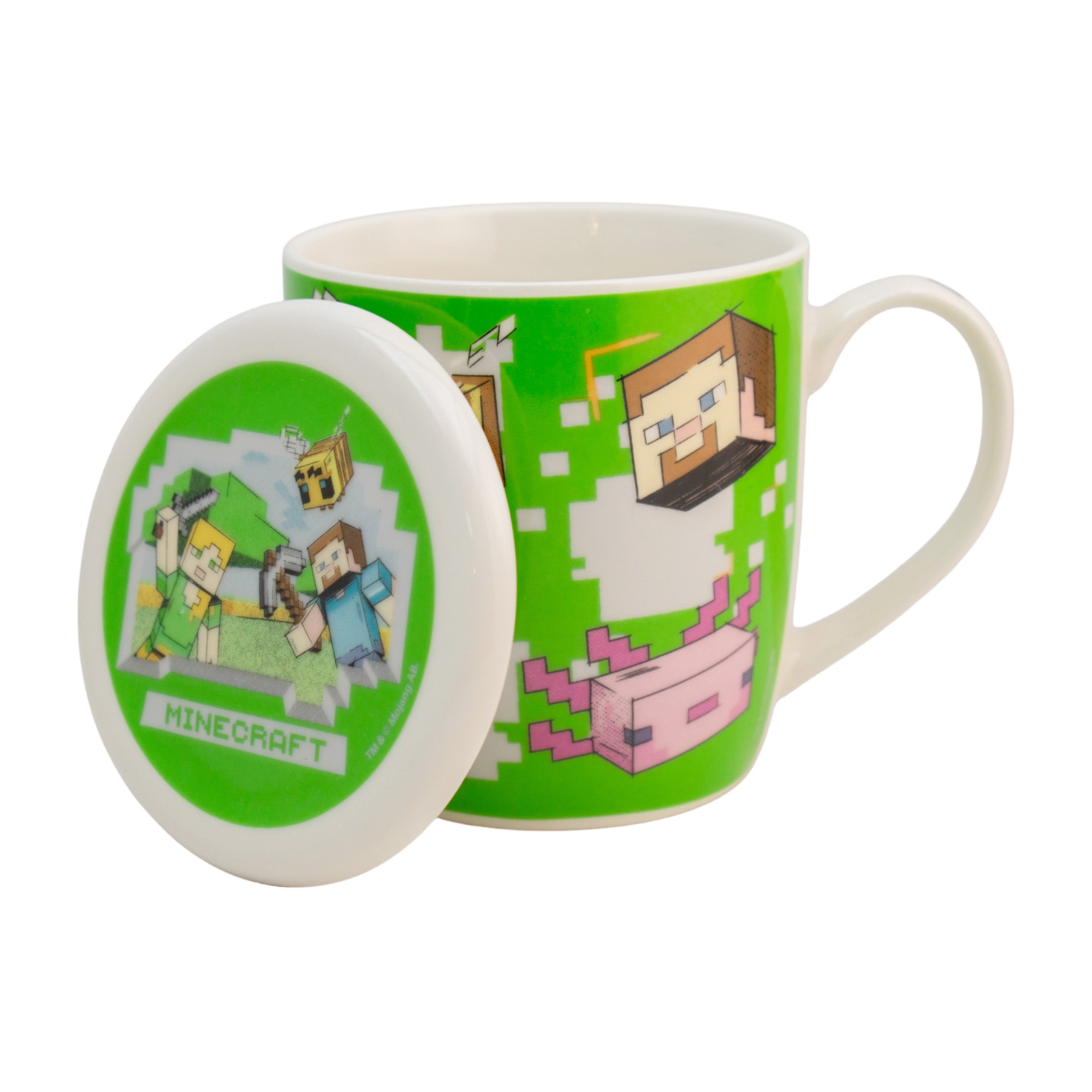 Taza de Cerámica con Tapa y Caja de Regalo Minecraft 385ml
