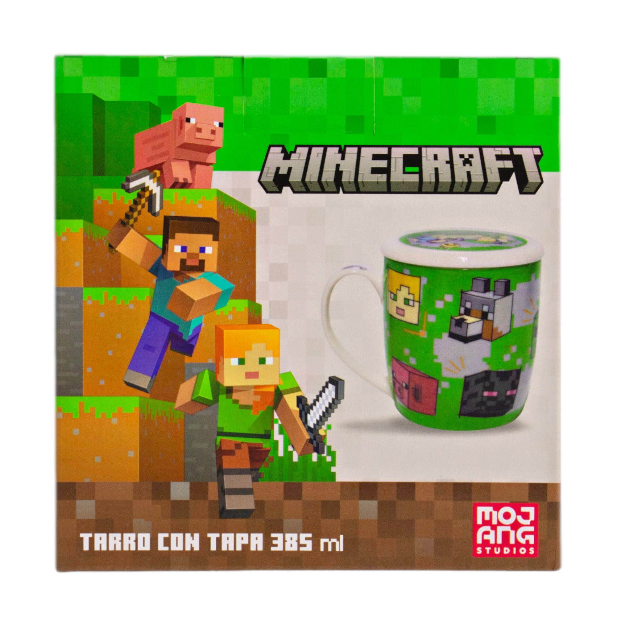 Taza de Cerámica con Tapa y Caja de Regalo Minecraft 385ml