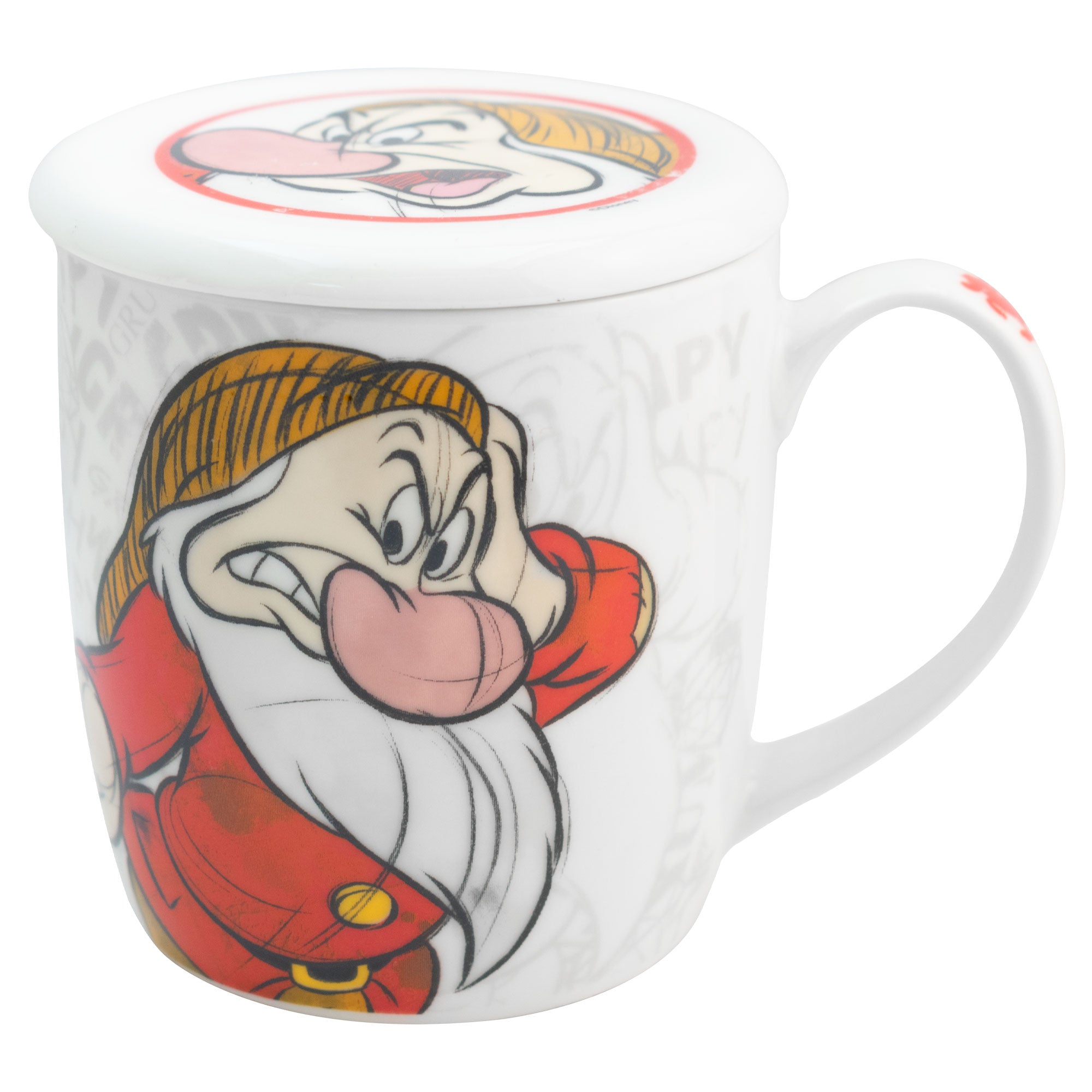 Taza de Cerámica con Tapa y Caja de Regalo Disney Blanca Nieves Gruñón y Tontín 385ml