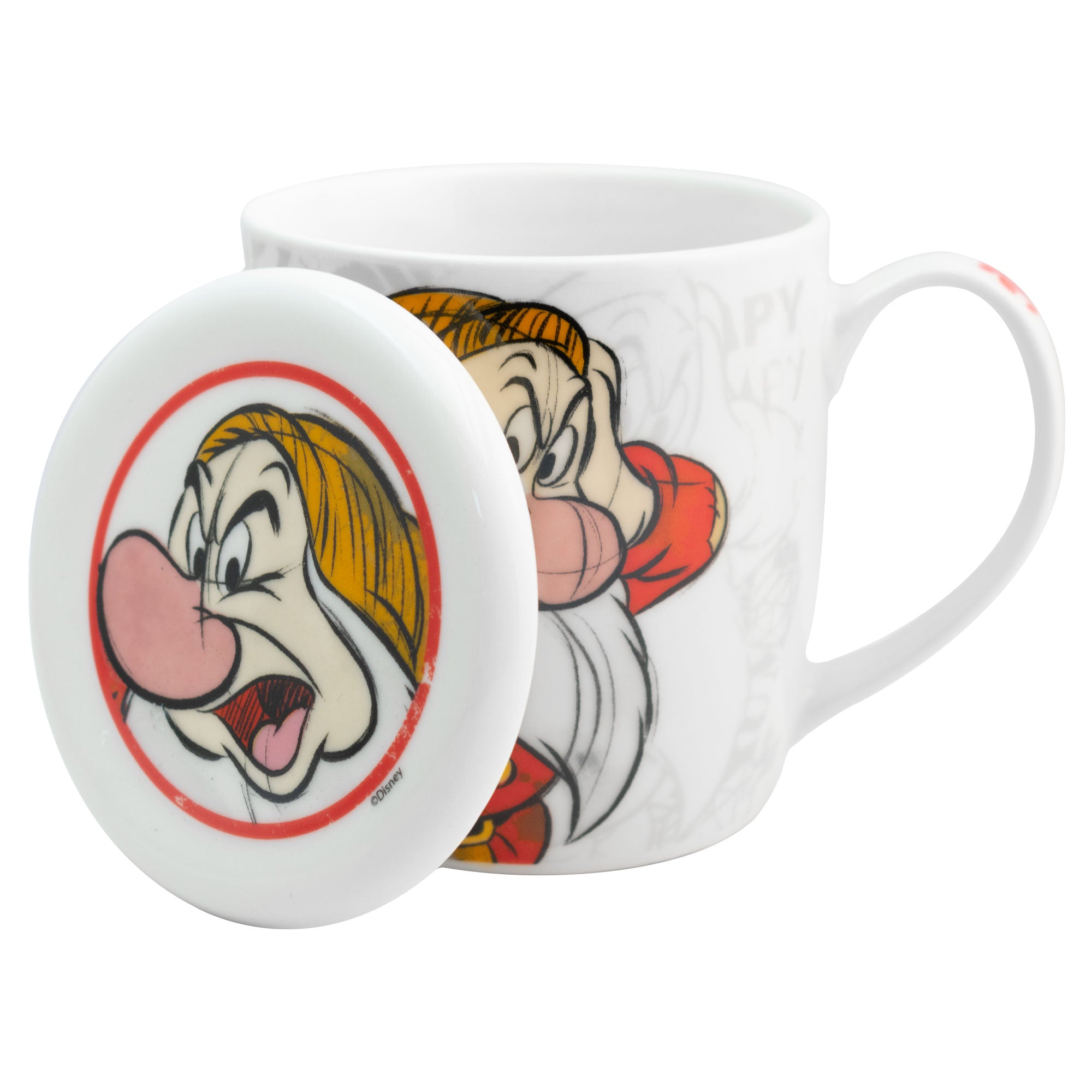 Taza de Cerámica con Tapa y Caja de Regalo Disney Blanca Nieves Gruñón y Tontín 385ml