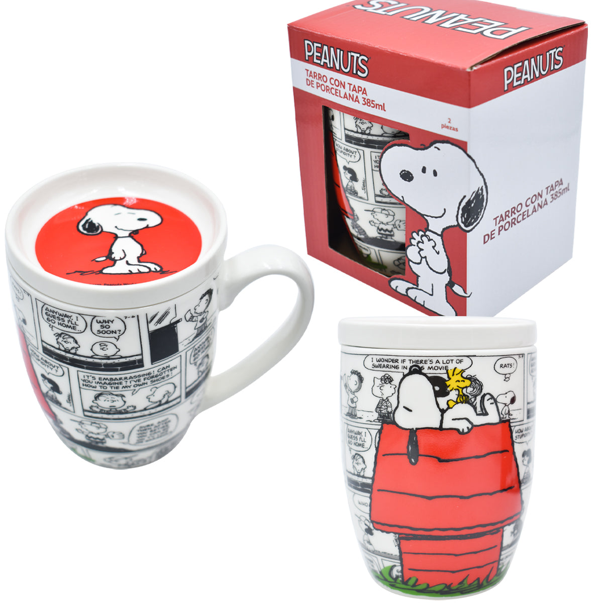 Taza de Porcelana con Tapa y Caja de Regalo Fun Kids Peanuts Snoopy 354ml