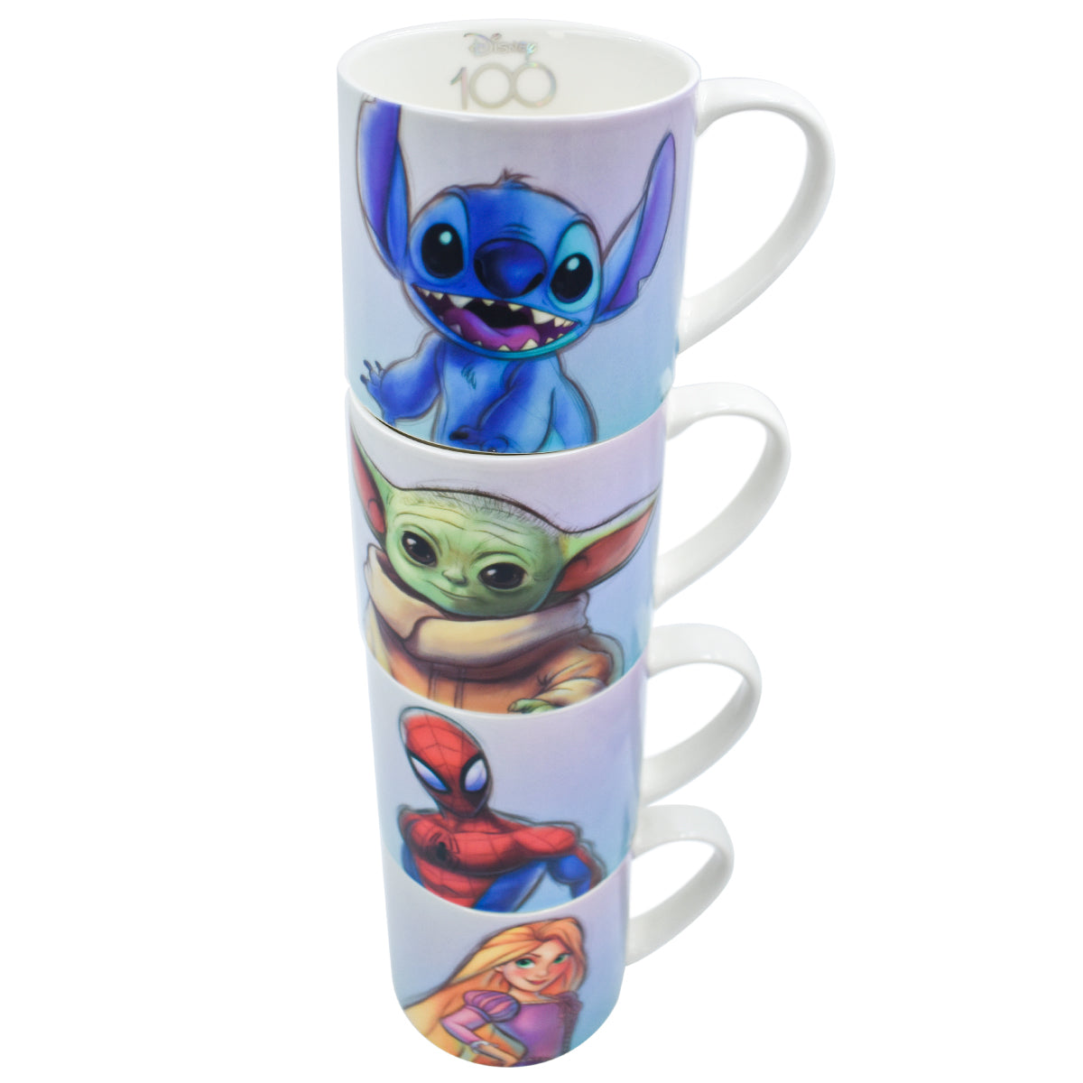 Juego Set Tazas Apilables Fun kids Disney 100 Años Princesa Pixar Marvel Star Wars Porcelana 320ml 4 pzas