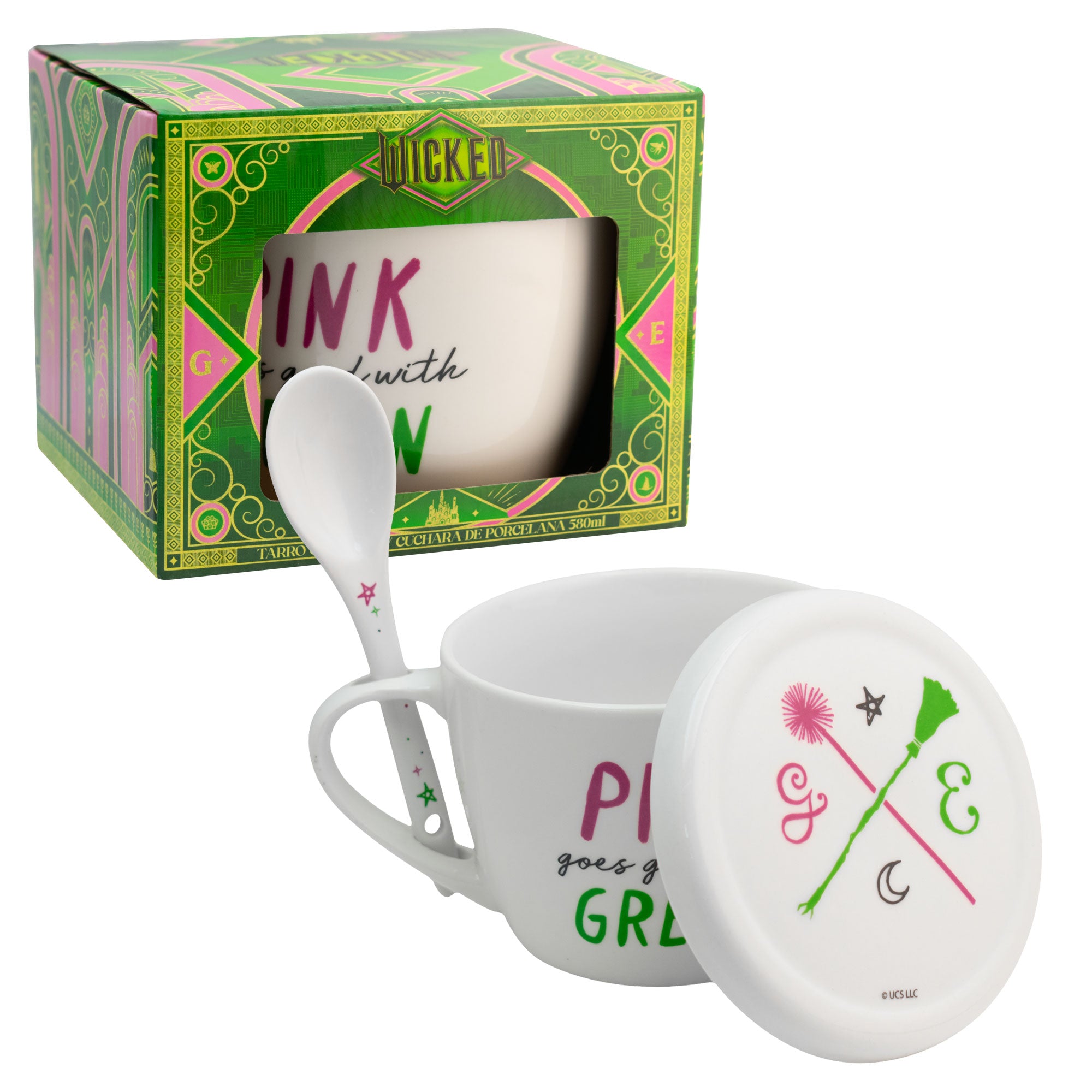 Taza de Porcelana con Tapa, Cuchara y Caja de Regalo Wicked 580ml