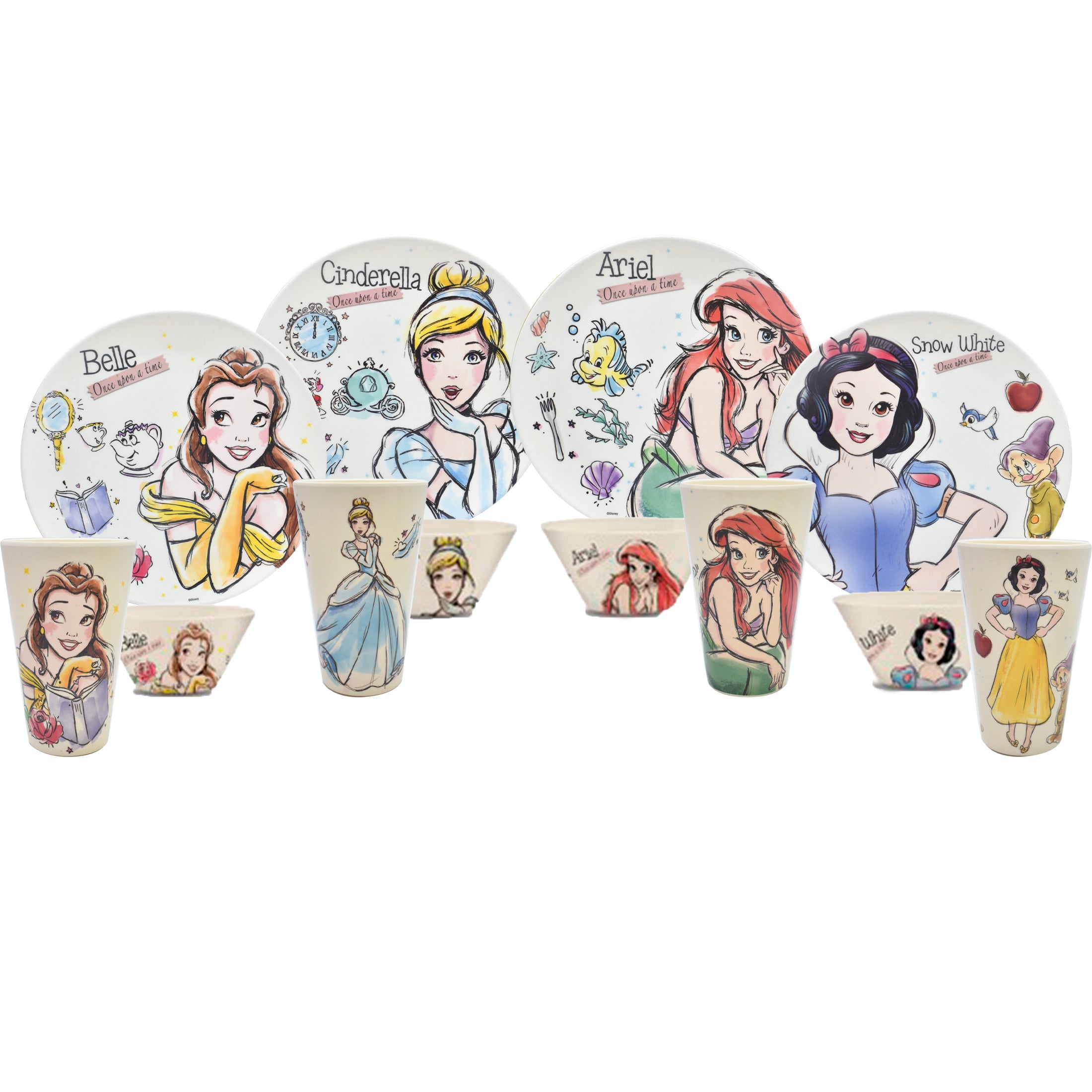 Vajilla Princesas Disney Bambú Ecológica 12 piezas P/4 Personas Colección