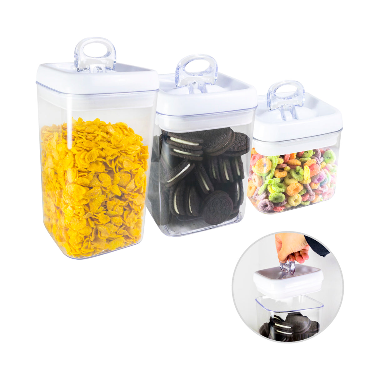 Set Juego 5 Contenedores Recipientes Frascos Top Choice Tapa Hermética Plastico