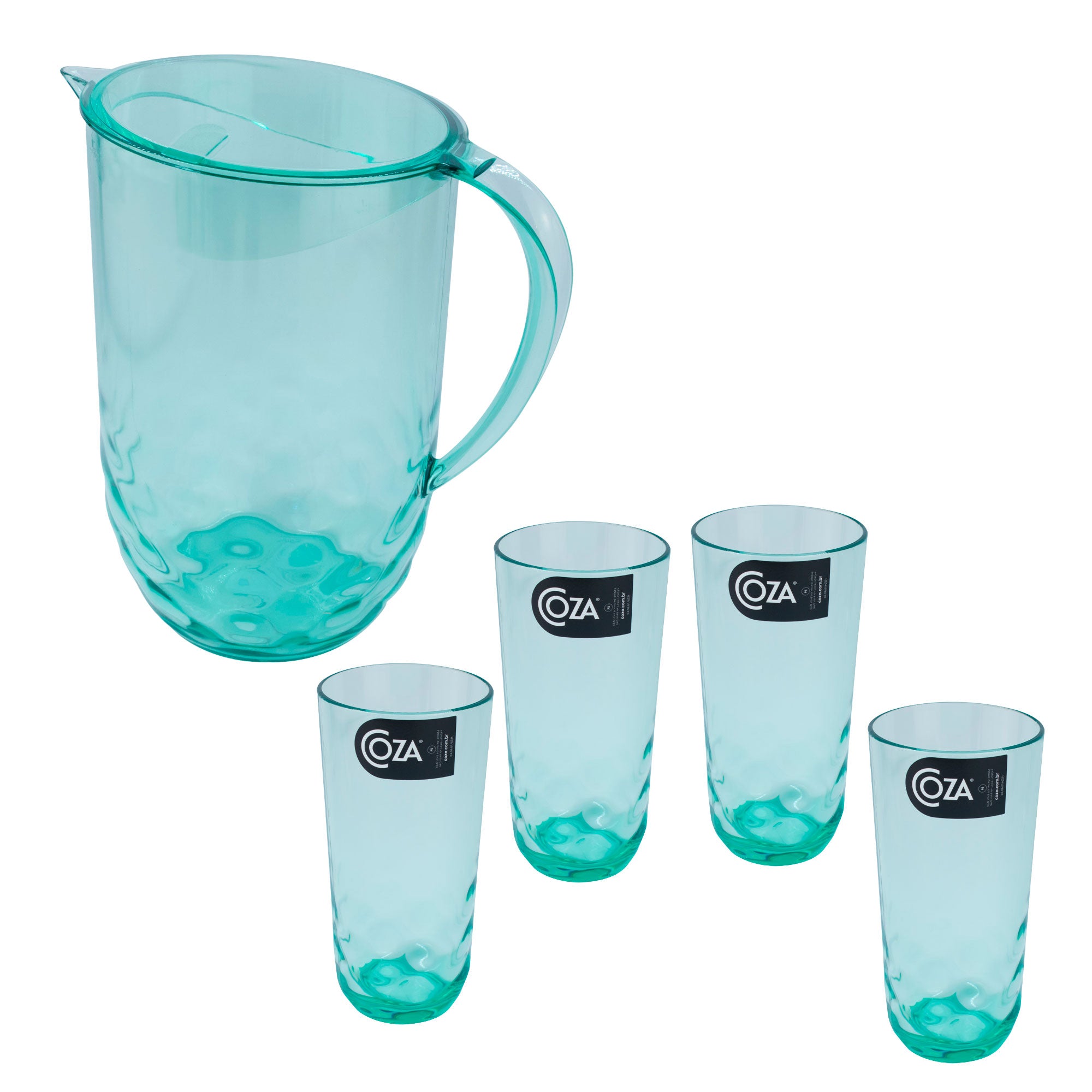 Set Jarra 2 Lt Y 4 Vasos 400 Ml Colección Wave Acrílico Coza