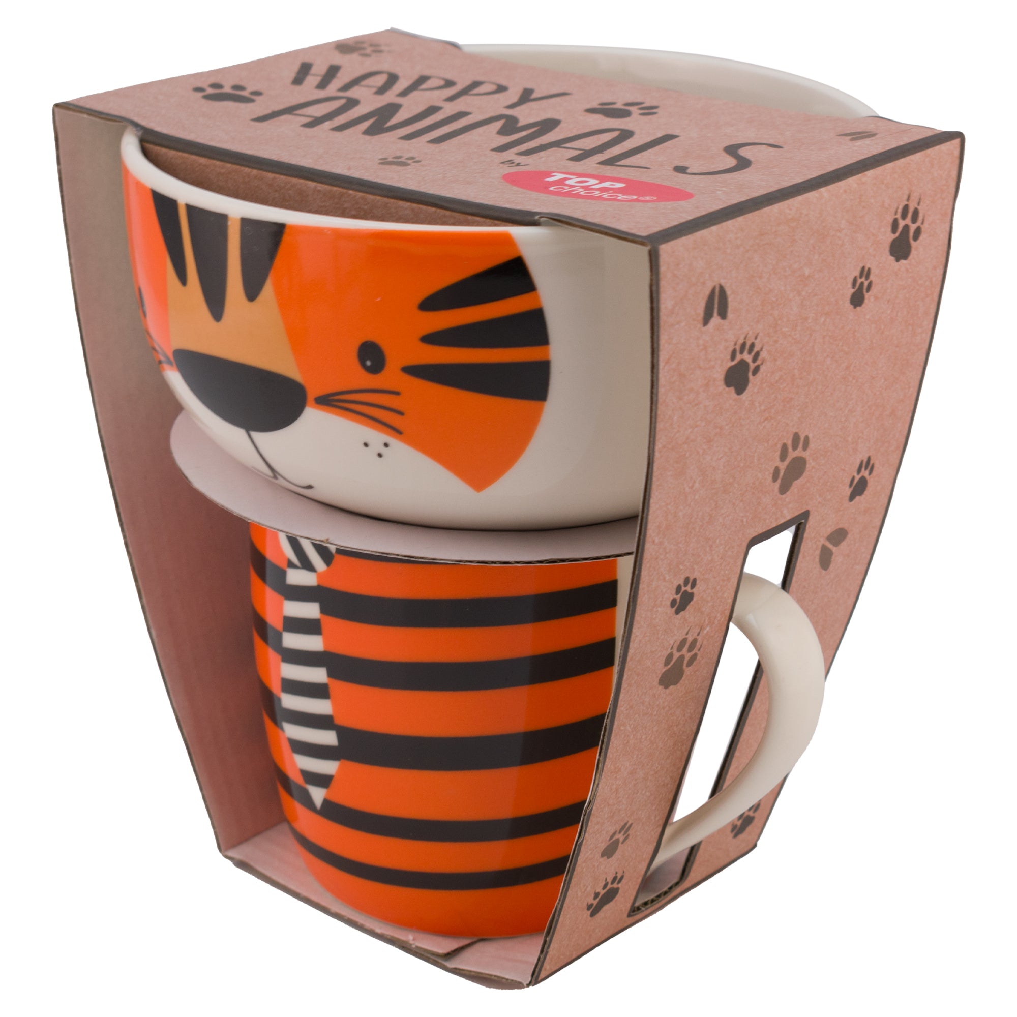 Set Juego Individual Taza y Tazon Top Choice Animales Porcelana 2 pzas