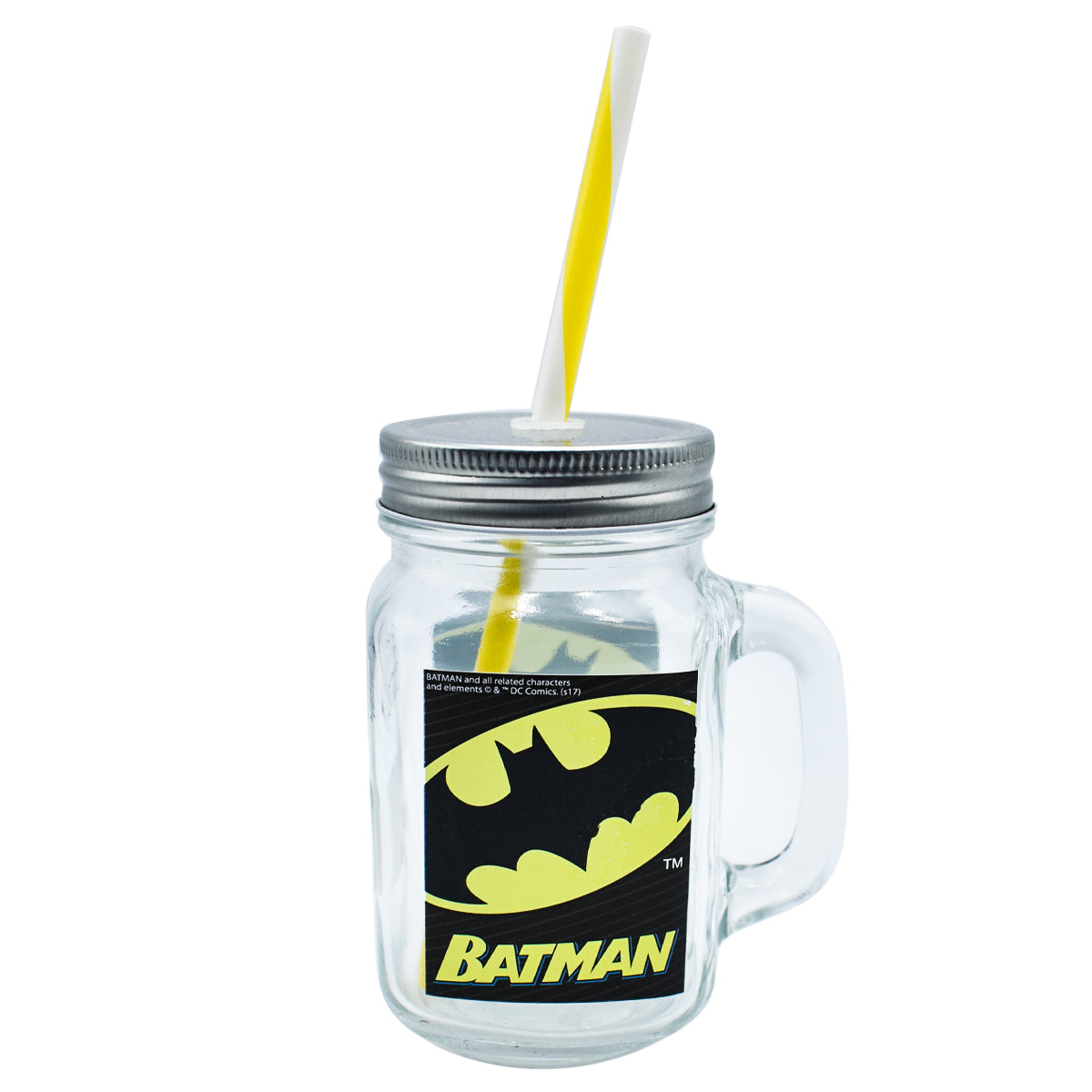 Paquete Tarros Vasos con tapa y popote Mason Jar Fun Kids Warner Bros. DC Comics Batman & Superman Vidrio 450ml 12pzas