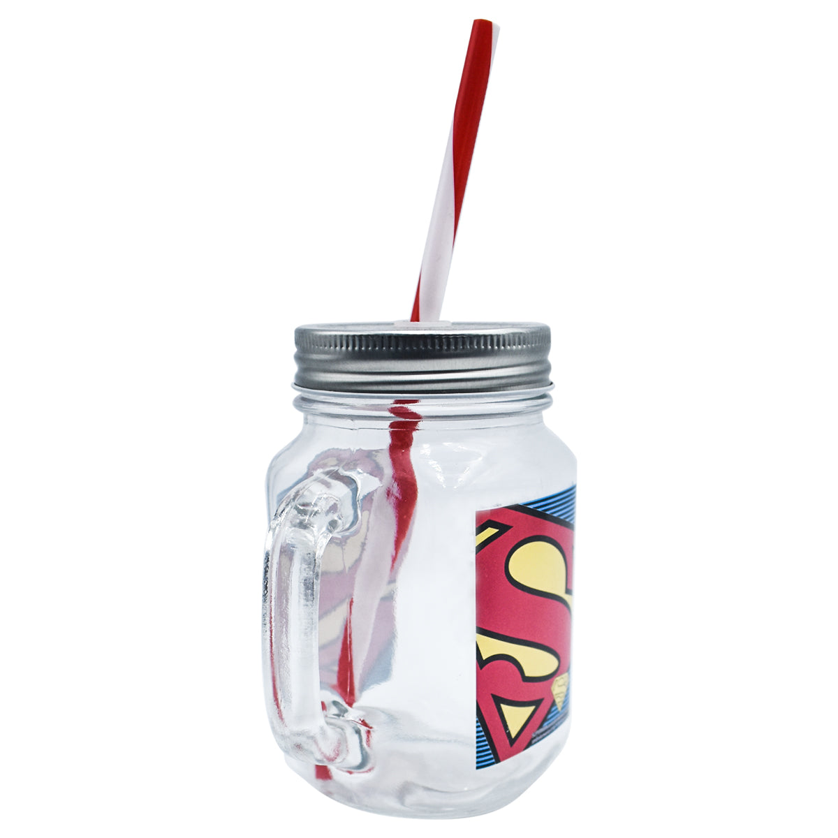 Paquete Tarros Vasos con tapa y popote Mason Jar Fun Kids Warner Bros. DC Comics Batman & Superman Vidrio 450ml 12pzas