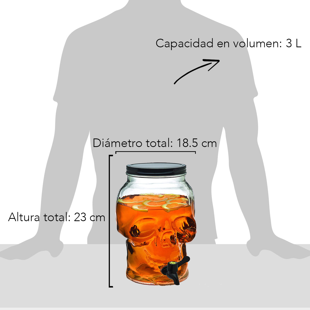 Dispensador Vitrolero Transparente Top Choice Forma Calaca Craneo Calavera Vidrio 3L