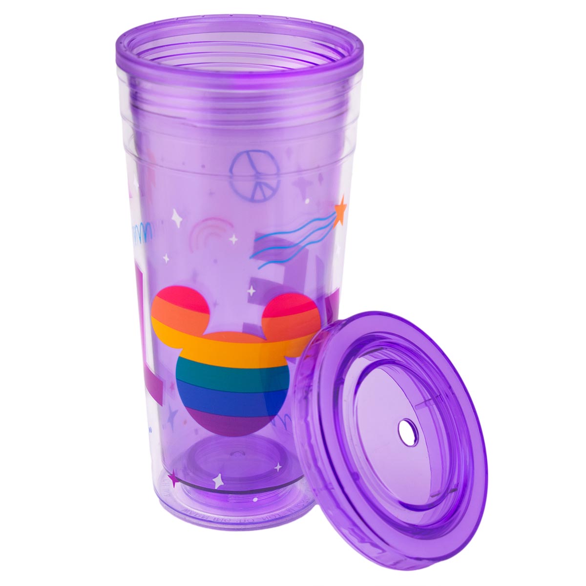 Vaso Doble Pared Popote Colección Disney Pride Orgullo 500ml Color Violeta