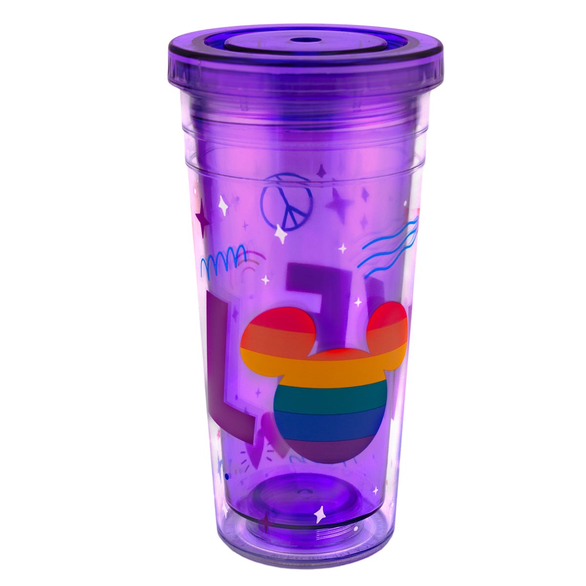 Vaso Doble Pared Popote Colección Disney Pride Orgullo 500ml Color Violeta