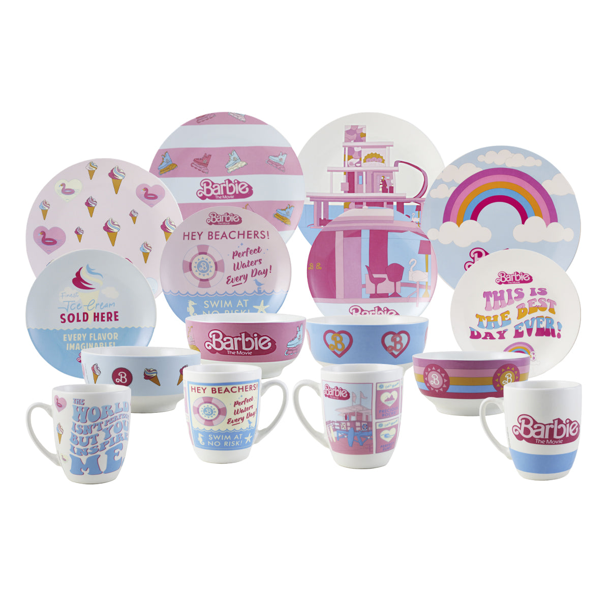 Vajilla De Porcelana Barbie 16pza Plato Hondo Extendido y Tazas