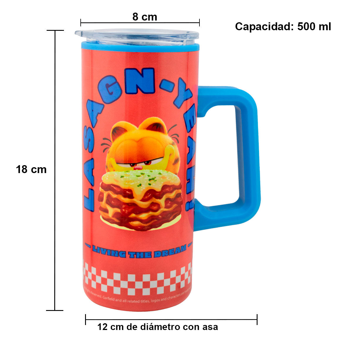 Termo Alto con Asa Doble Pared Tapa Transparente Fun Kids 550ml