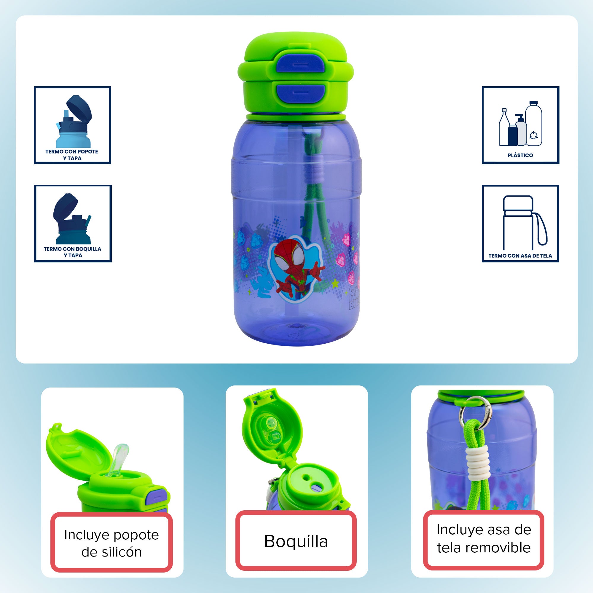 Botella de Plástico con Tapa Doble y Agarradera Fun Kids Distintos Personajes 680ml