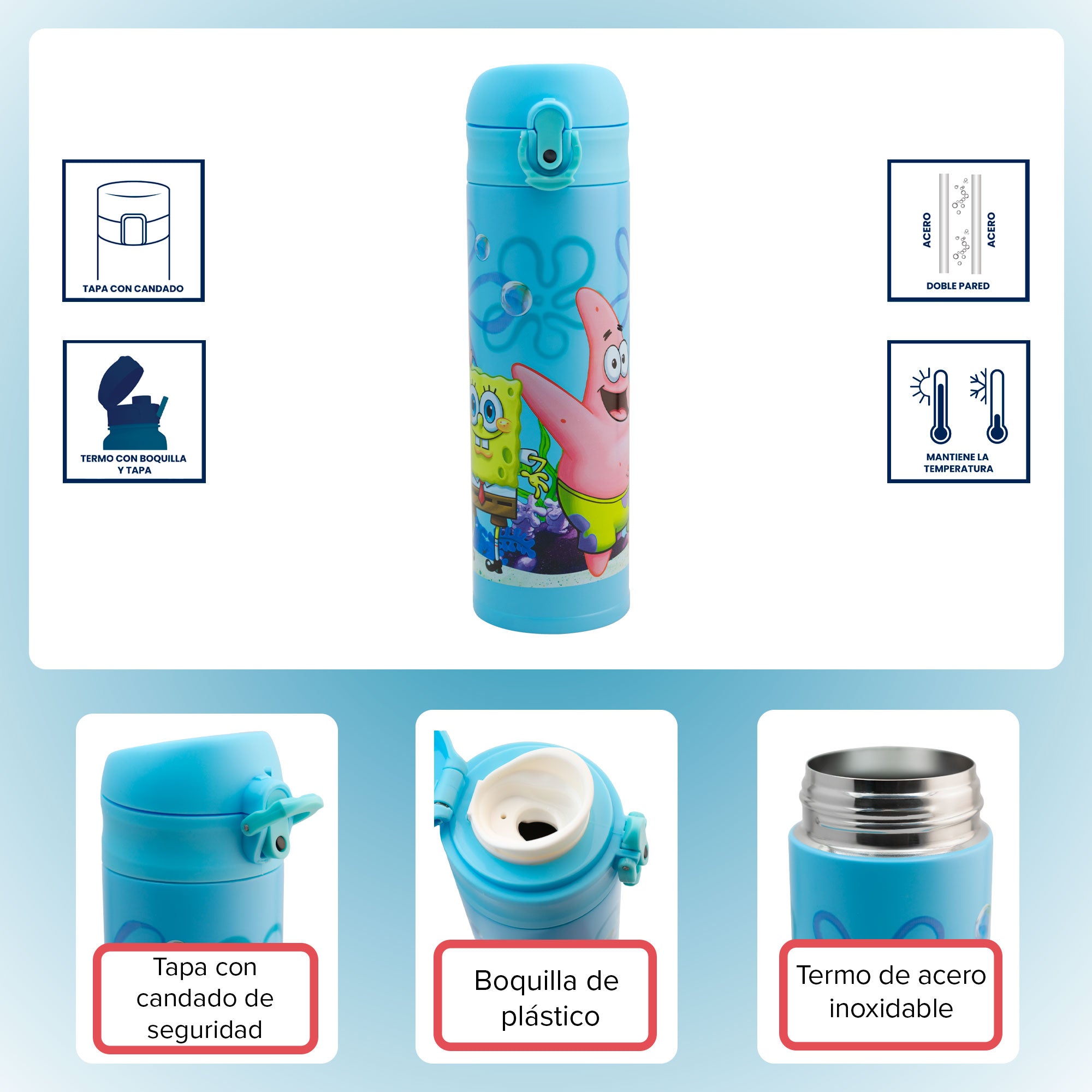 Termo de Acero Inoxidable con Doble Pared Fun Kids Personajes Animados 400ml