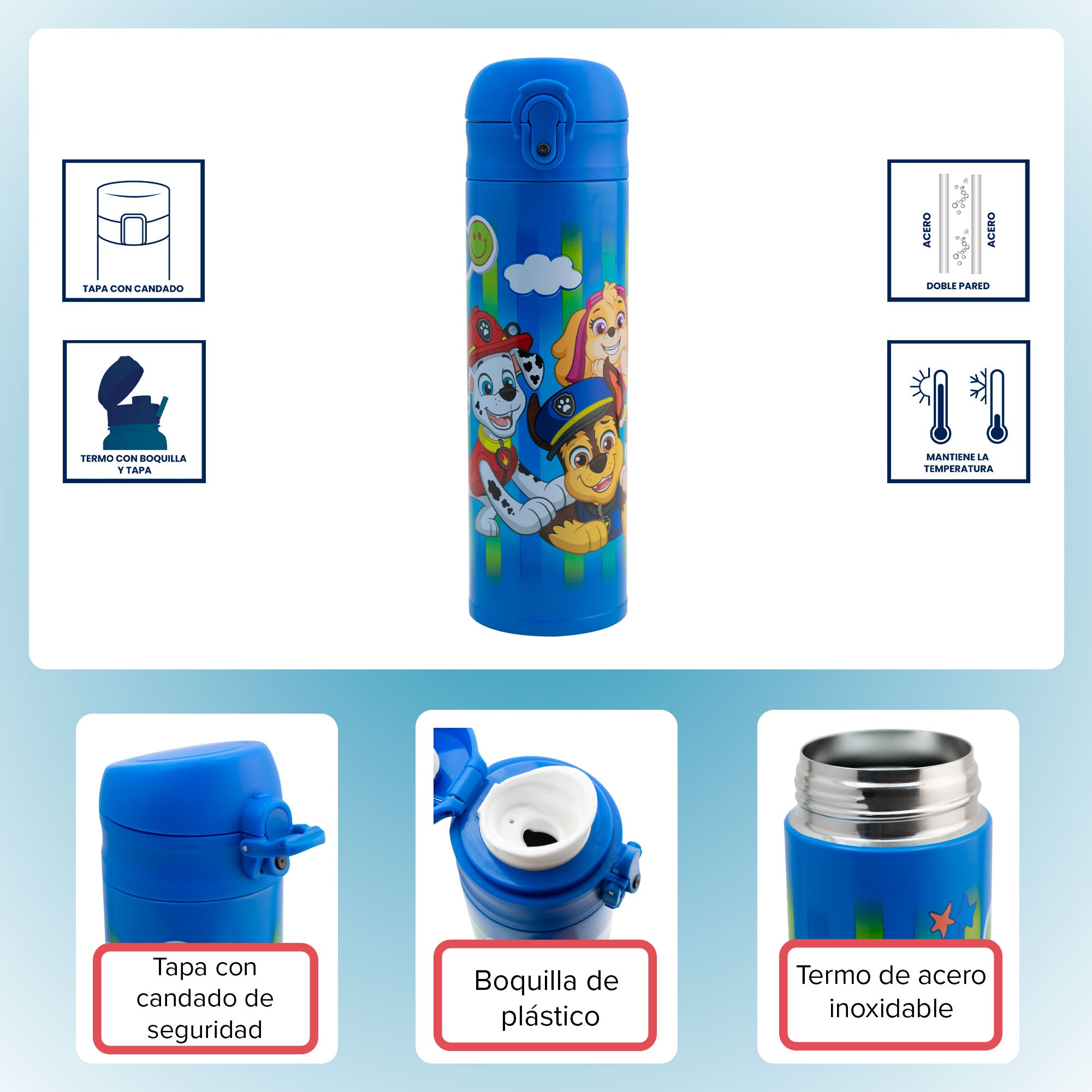 Termo de Acero Inoxidable con Doble Pared Fun Kids Personajes Animados 400ml