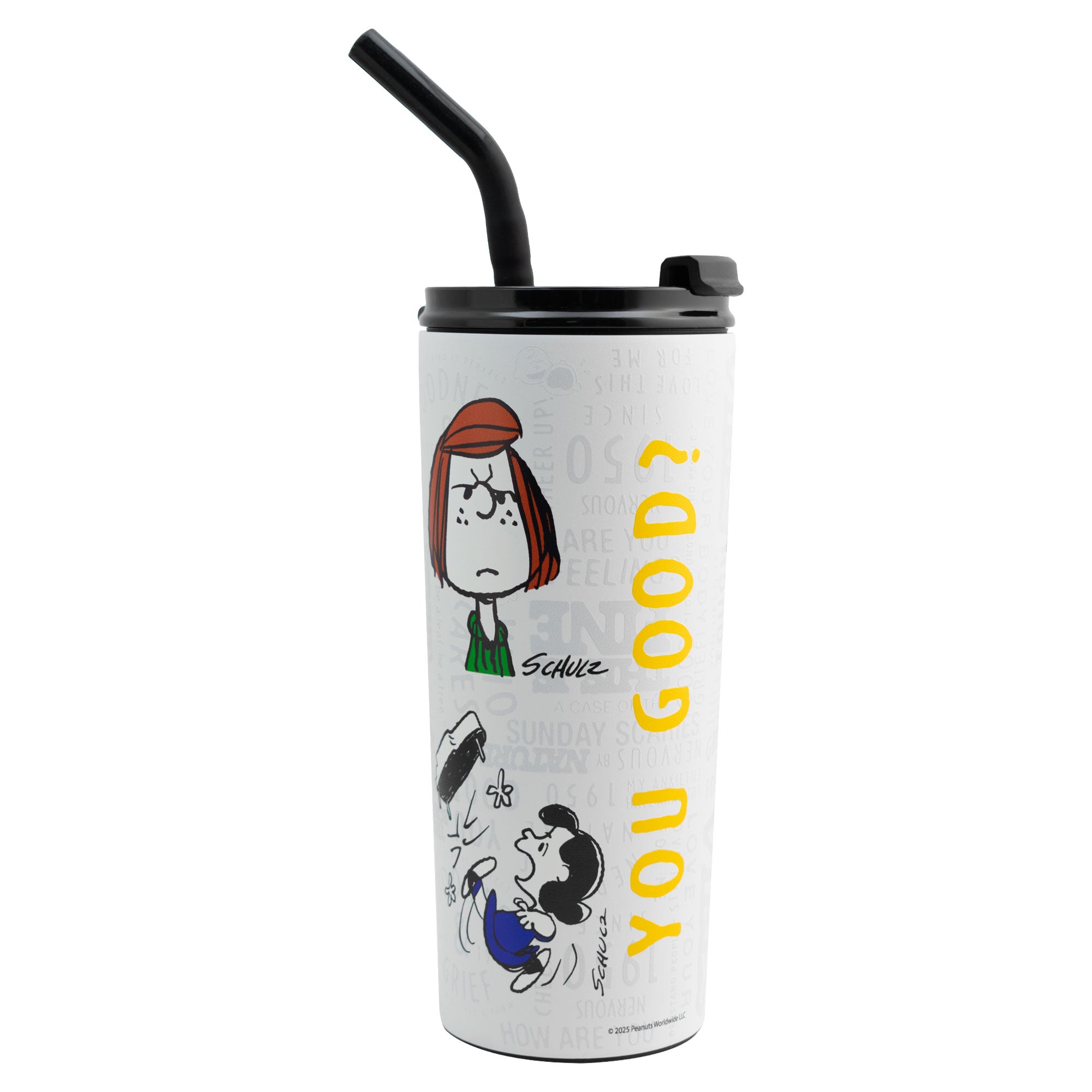 Termo Alto Doble Pared de Acero Inoxidable con Tapa y Popote Snoopy 600ml