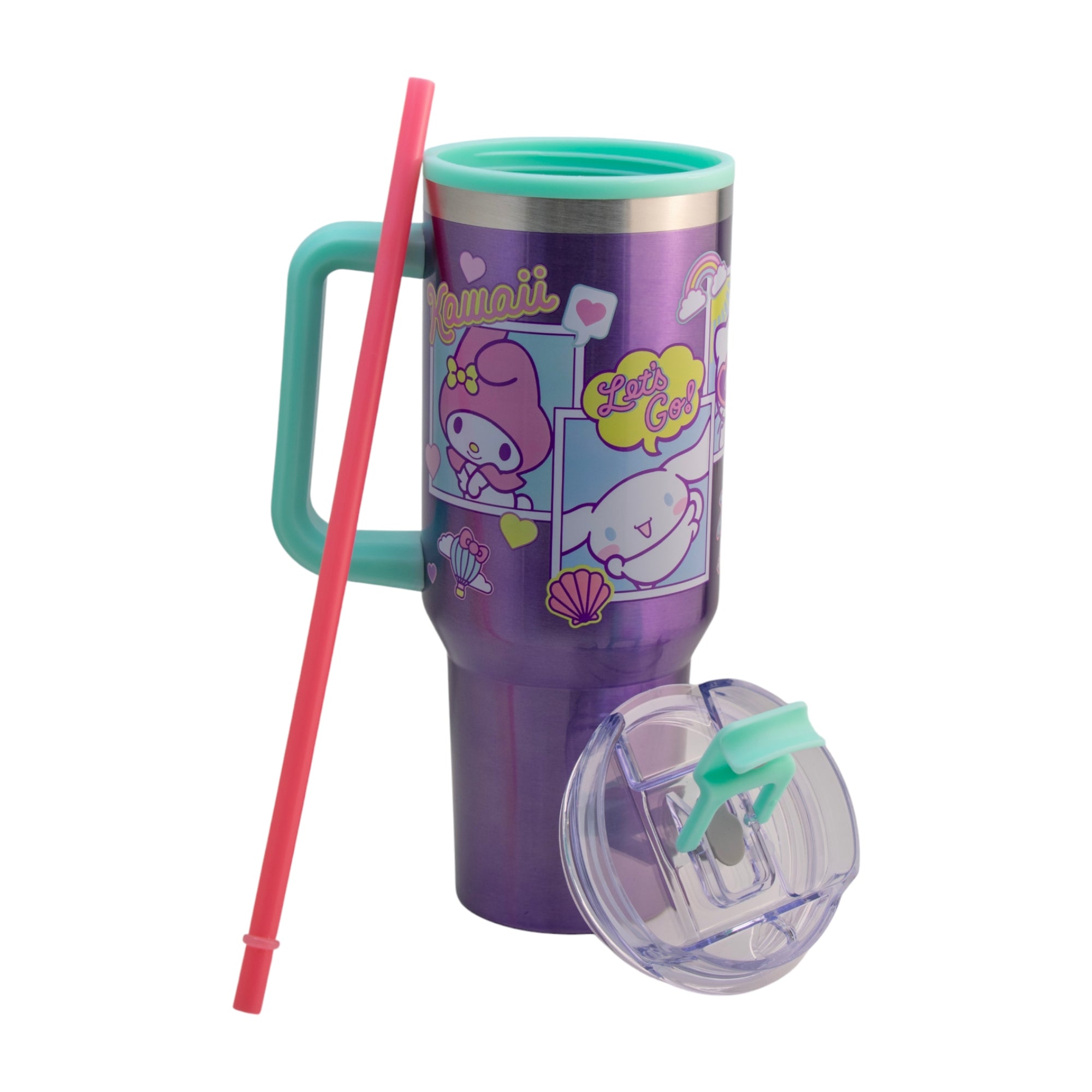 Termo de Acero Inoxidable con Doble Pared, Asa Y Popote Personajes 1.2 L