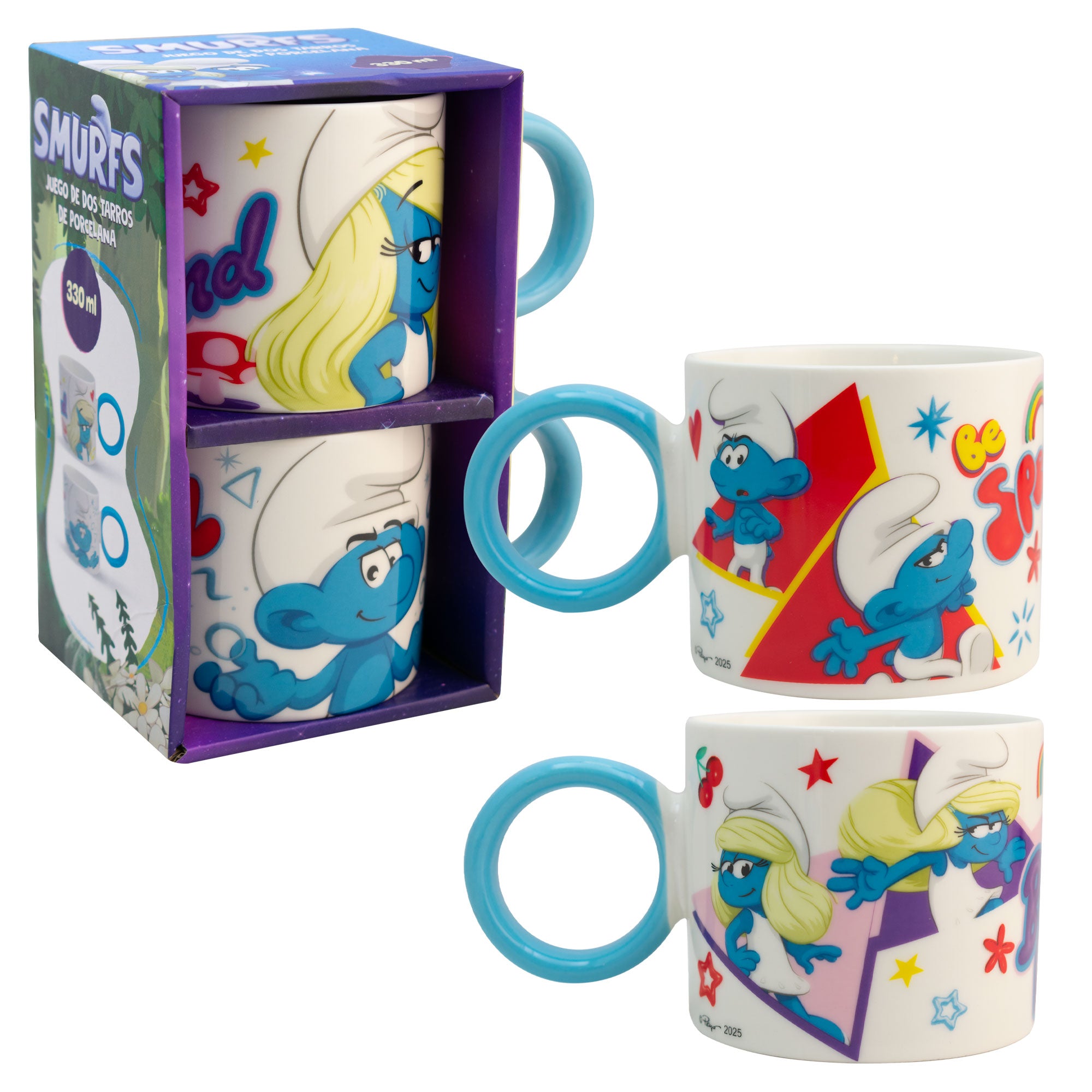 Juego de 2 Tazas de Porcelana Fun Kids Los Pitufos 330ml