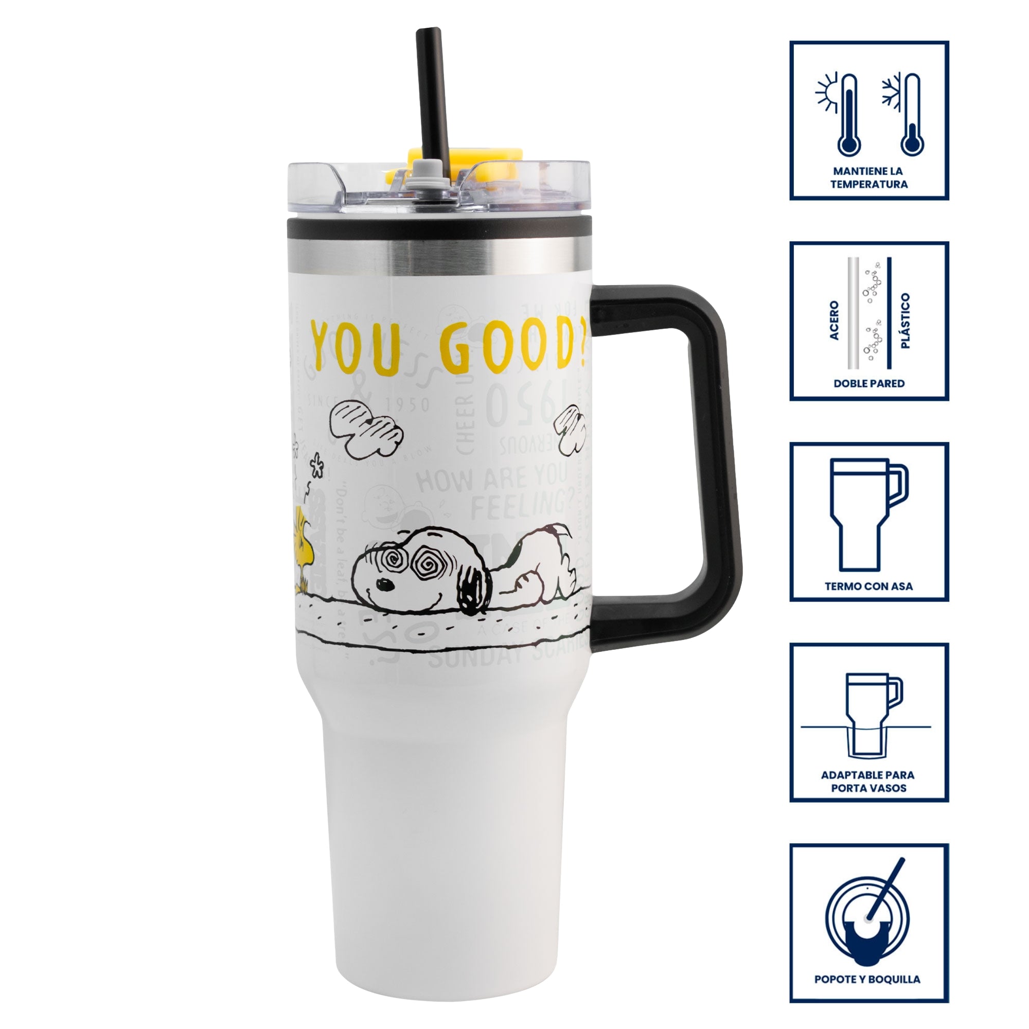 Termo de Acero Inoxidable con Doble Pared y Tapa Hermética Snoopy 1.2L