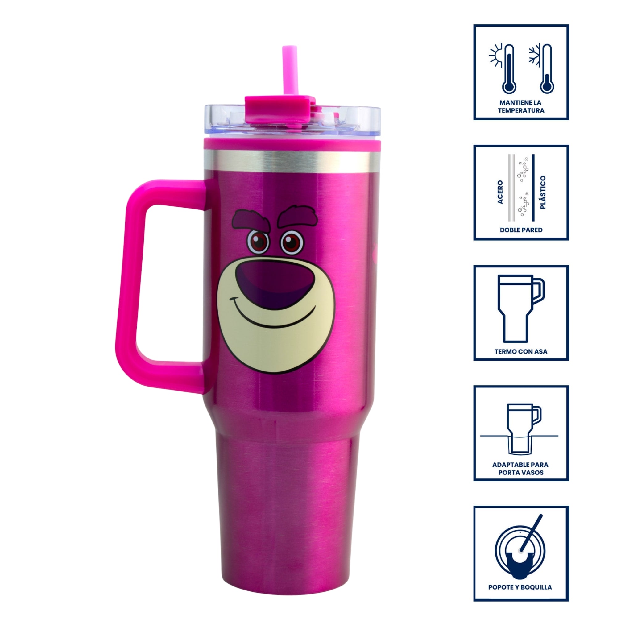 Termo de Acero Inoxidable con Doble Pared, Asa Y Popote Personajes 1.2 L