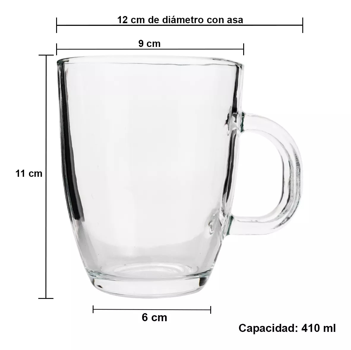 Set 4 Tazas De Vidrio Transparente Para Café Top Choice 410ml