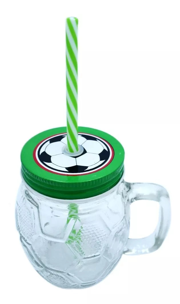 Top Choice Tarro con Asa Tapa y Popote Diseño de Futbol 450ml