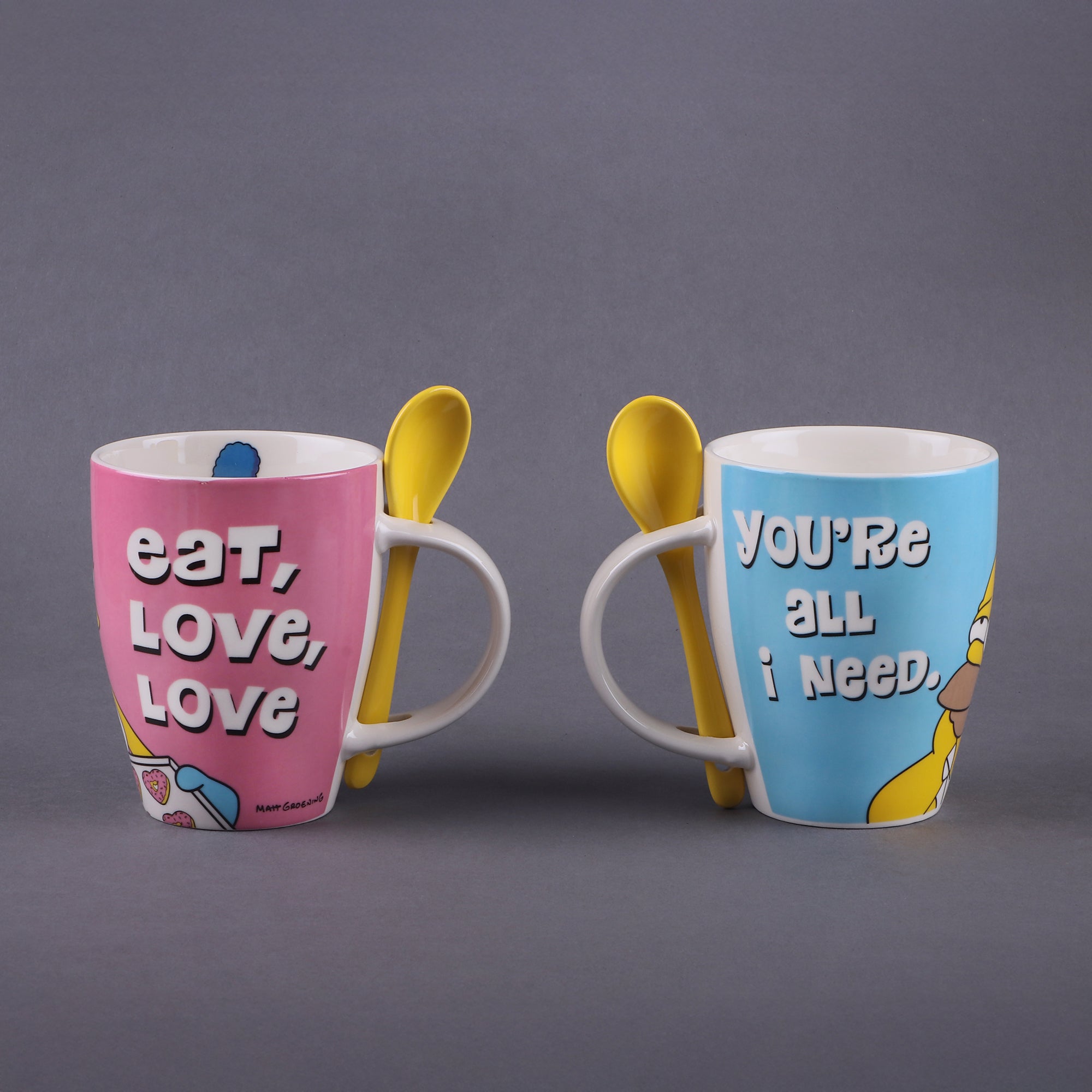 Juego de 2 Tazas de Cerámica con Cuchara Fun kids Disney Los Simpson Homero & Marge 340ml