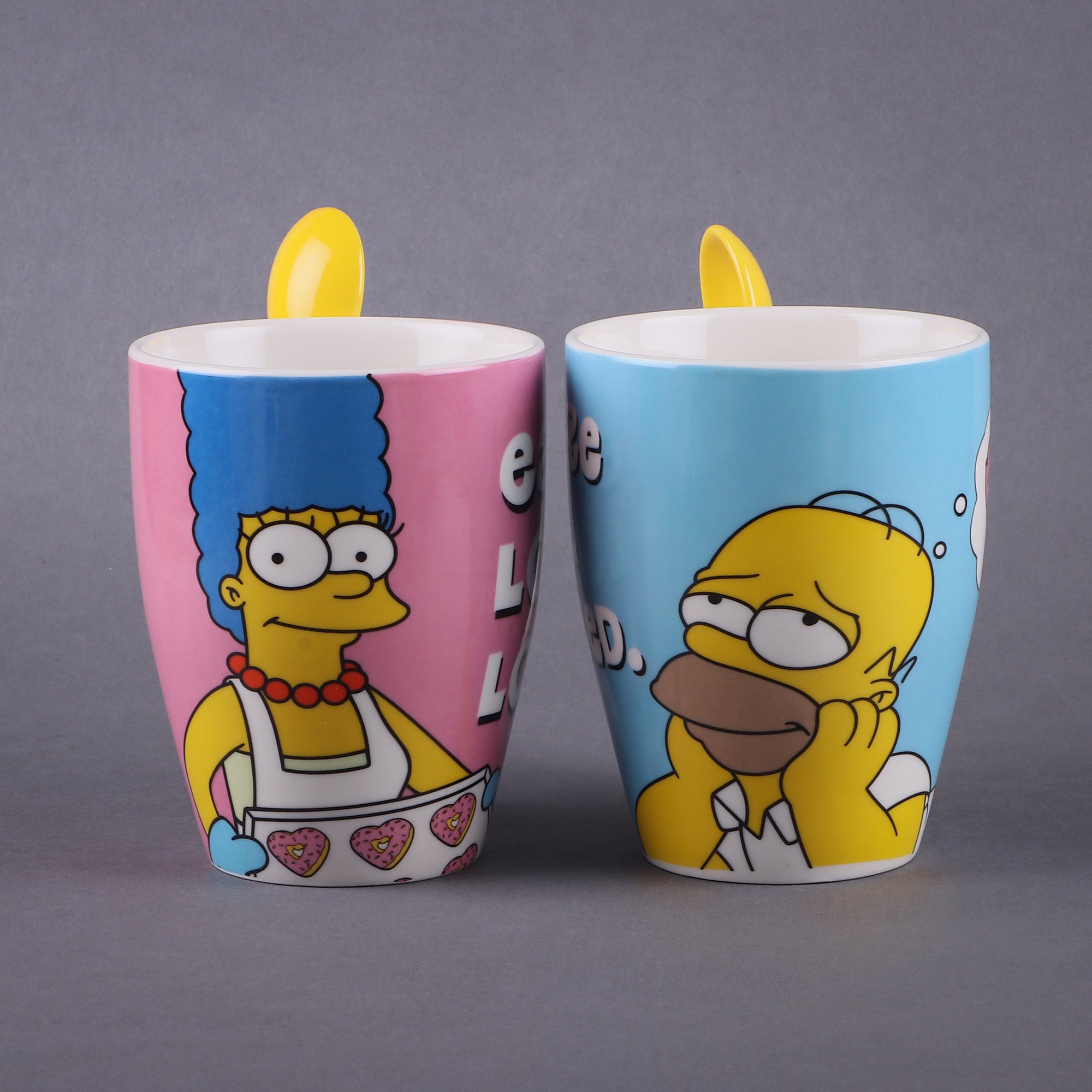 Juego de 2 Tazas de Cerámica con Cuchara Fun kids Disney Los Simpson Homero & Marge 340ml