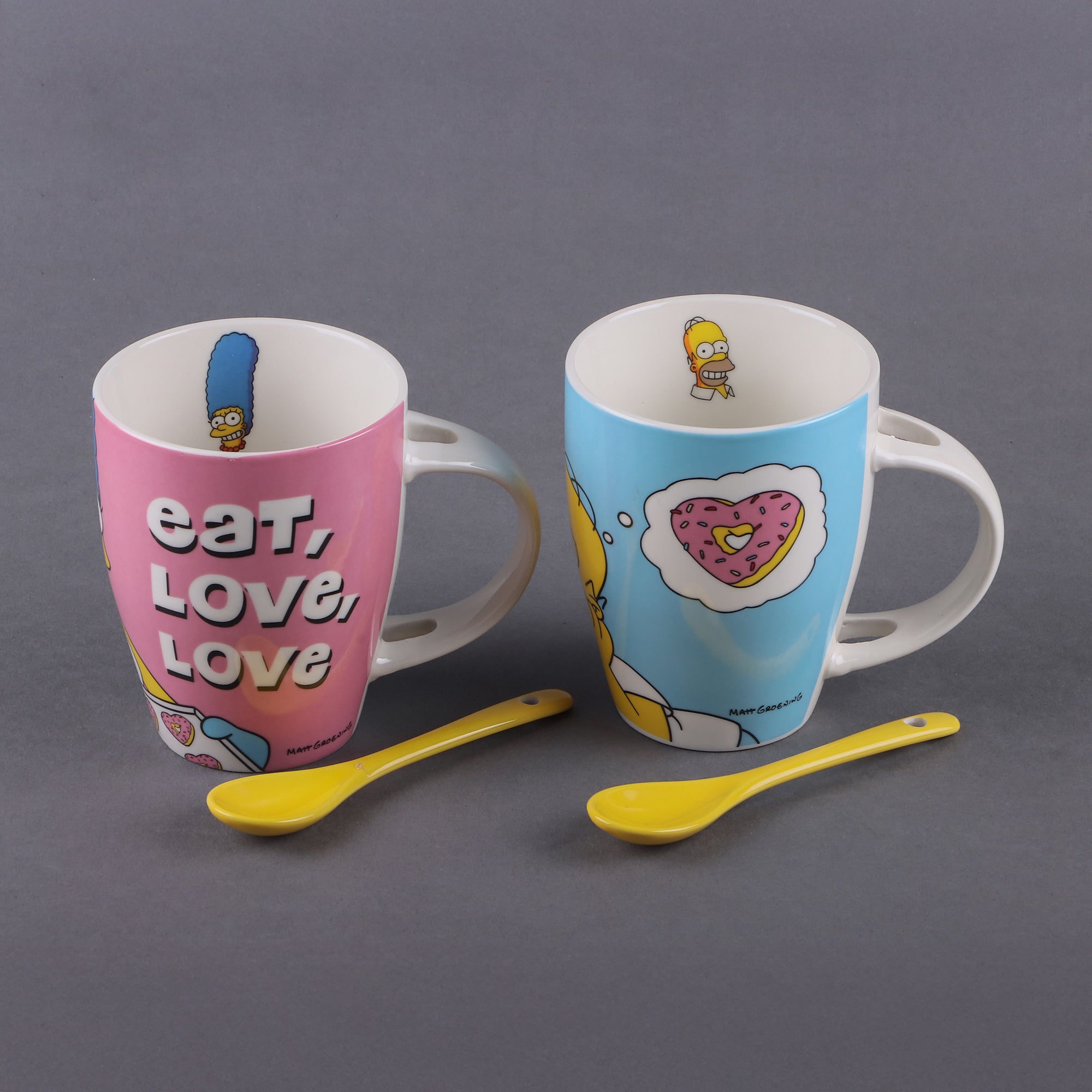 Juego de 2 Tazas de Cerámica con Cuchara Fun kids Disney Los Simpson Homero & Marge 340ml