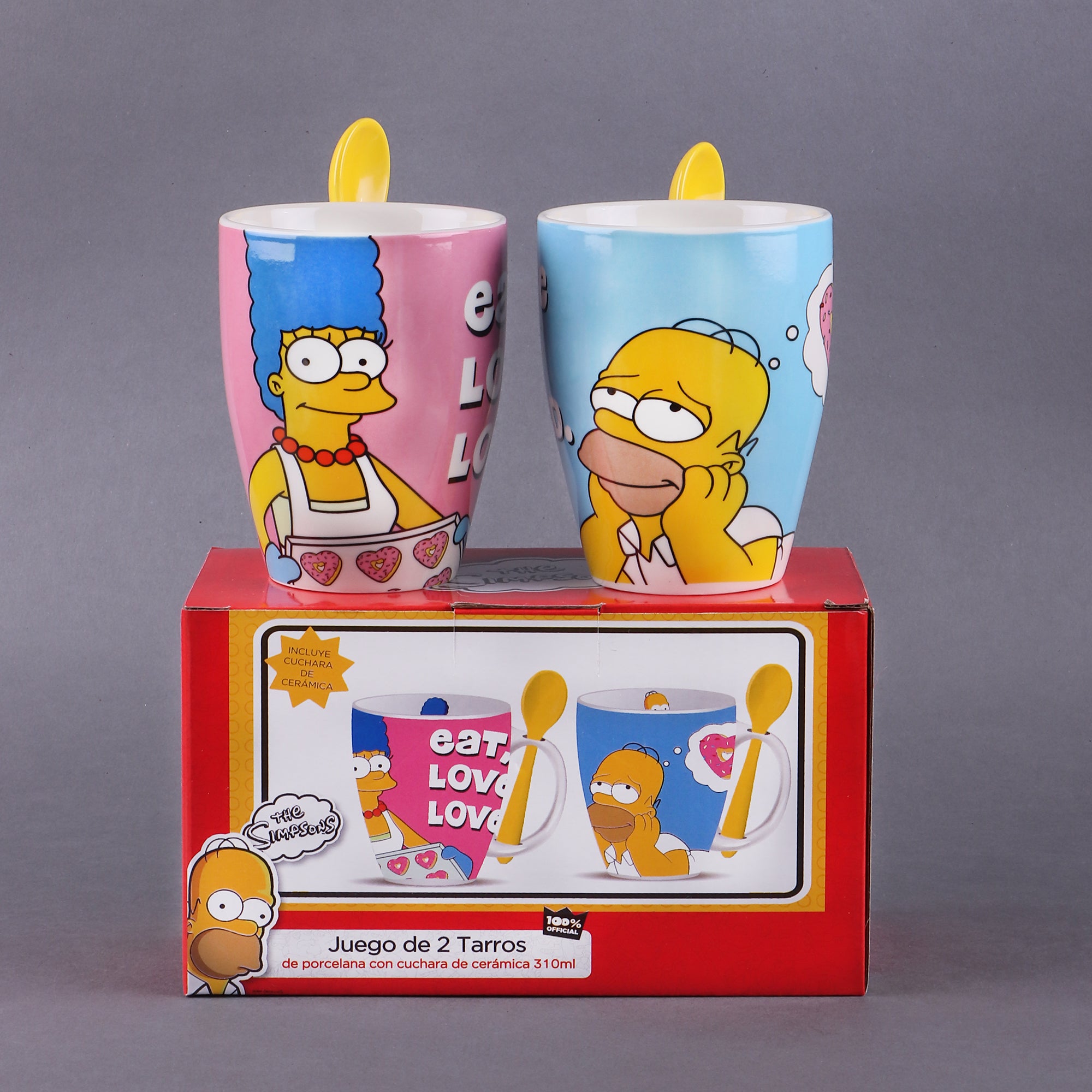 Juego de 2 Tazas de Cerámica con Cuchara Fun kids Disney Los Simpson Homero & Marge 340ml