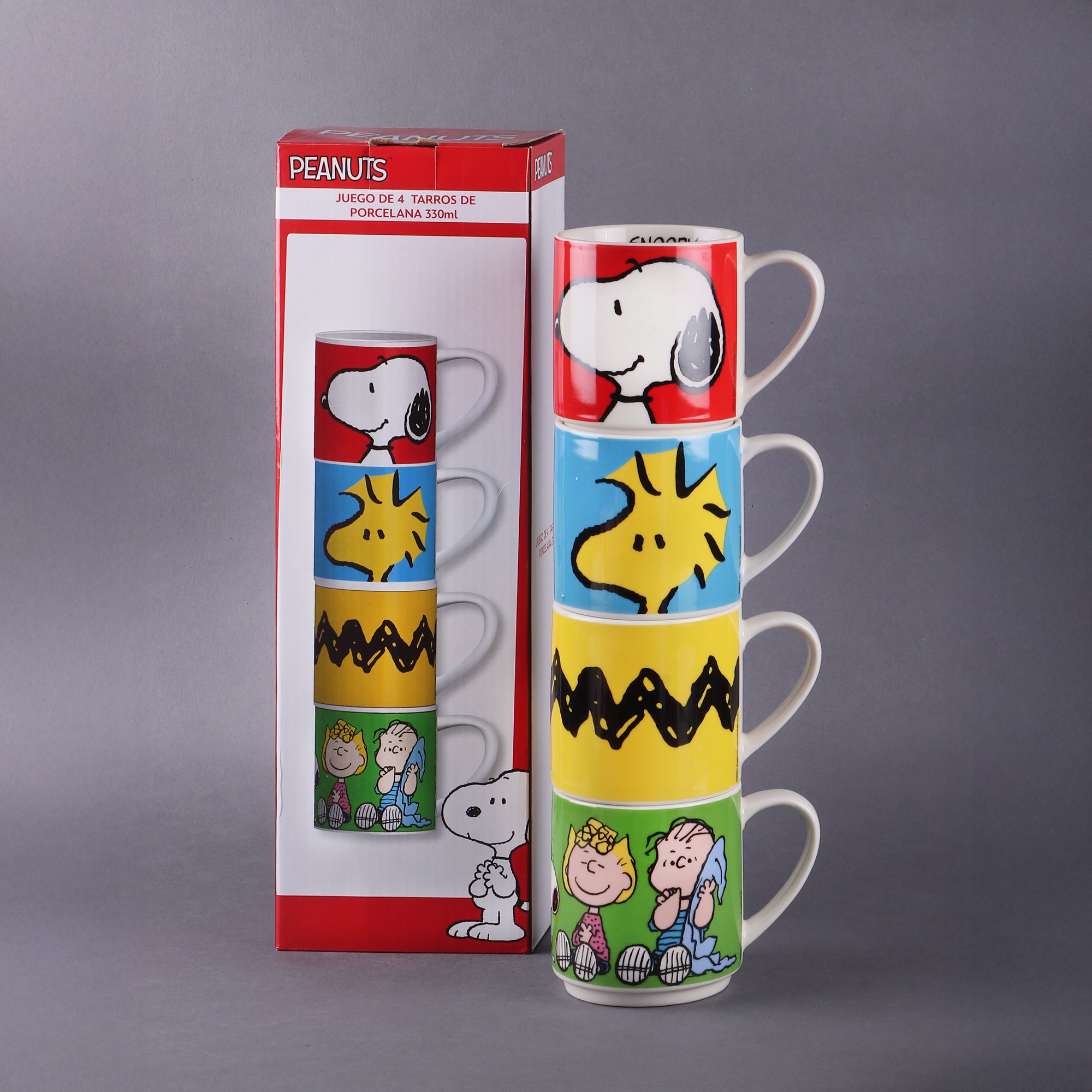 Juego de Tazas de Porcelana Apilables Fun Kids Peanuts Snoopy 330ml 4pzas