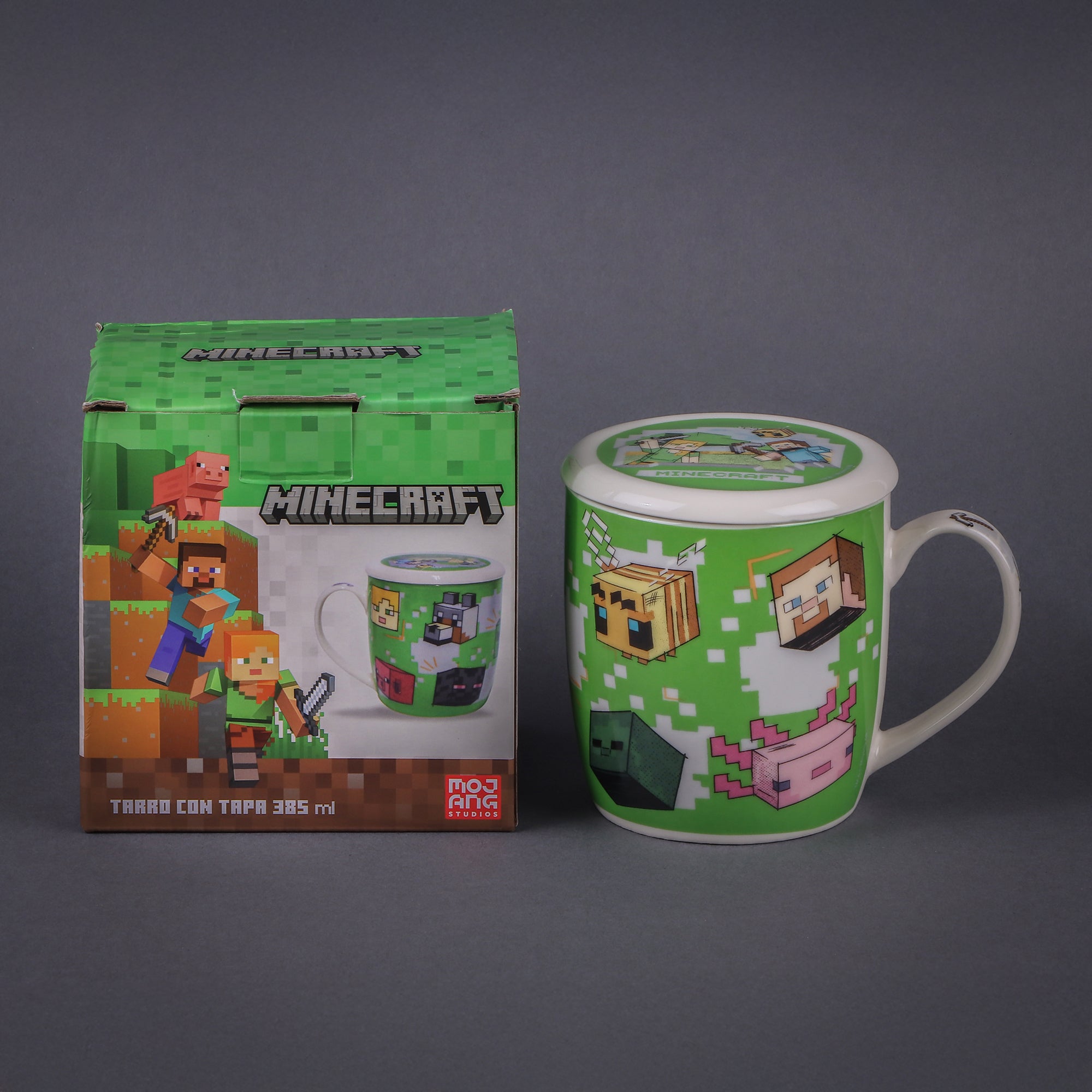Taza de Cerámica con Tapa y Caja de Regalo Minecraft 385ml