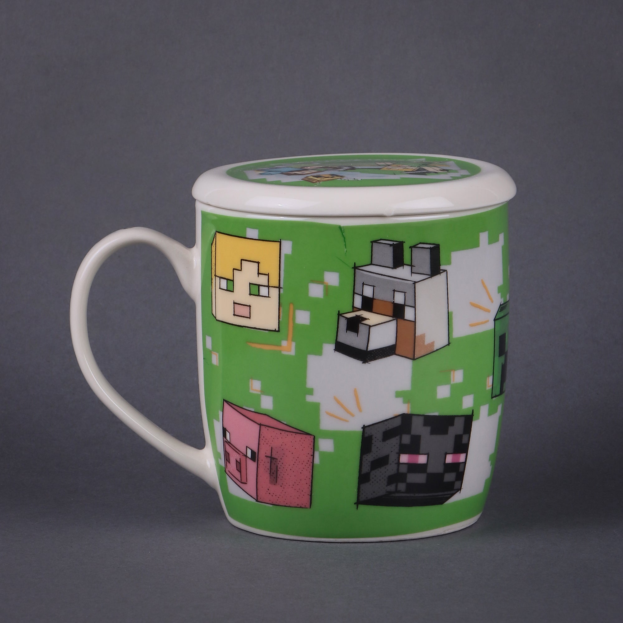Taza de Cerámica con Tapa y Caja de Regalo Minecraft 385ml
