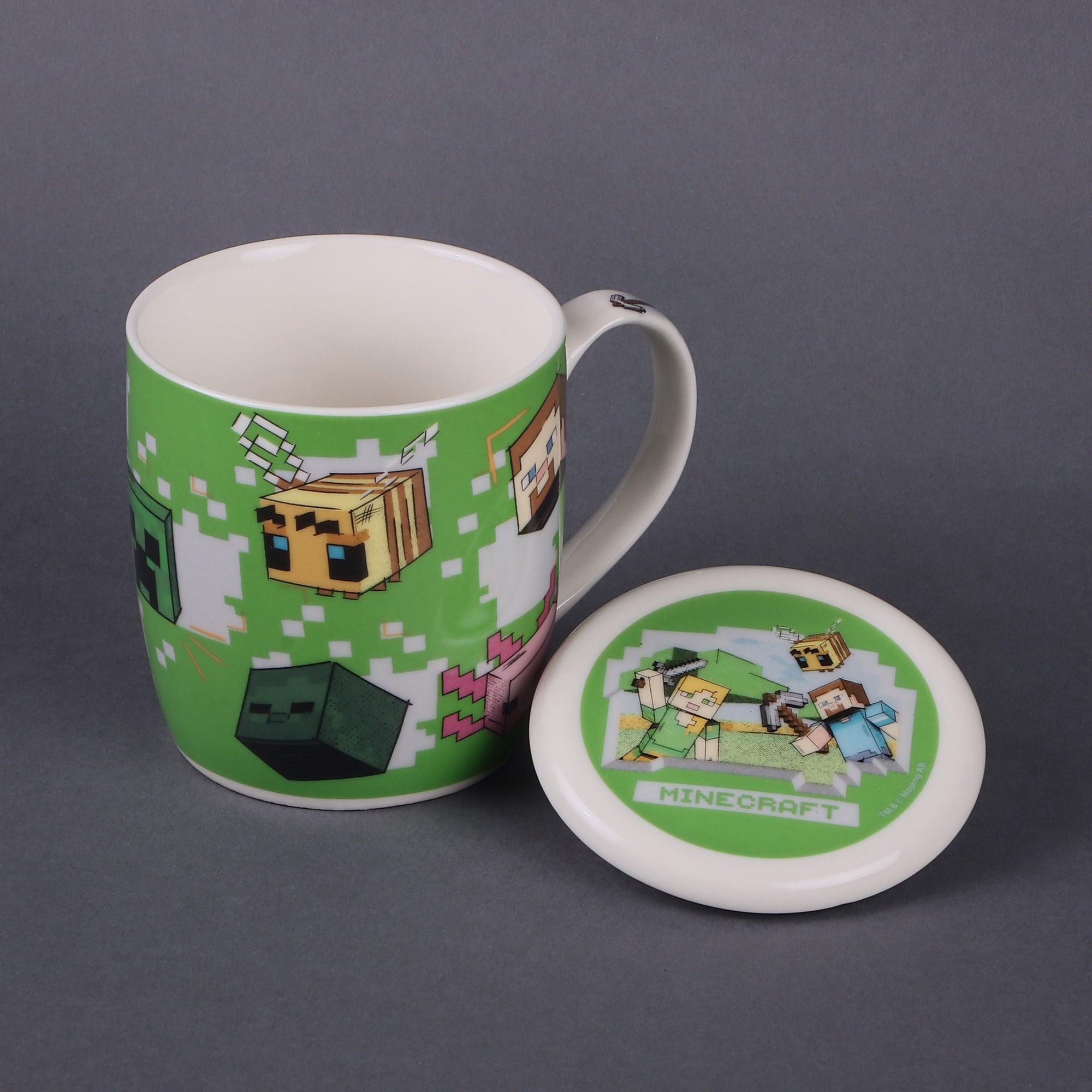 Taza de Cerámica con Tapa y Caja de Regalo Minecraft 385ml