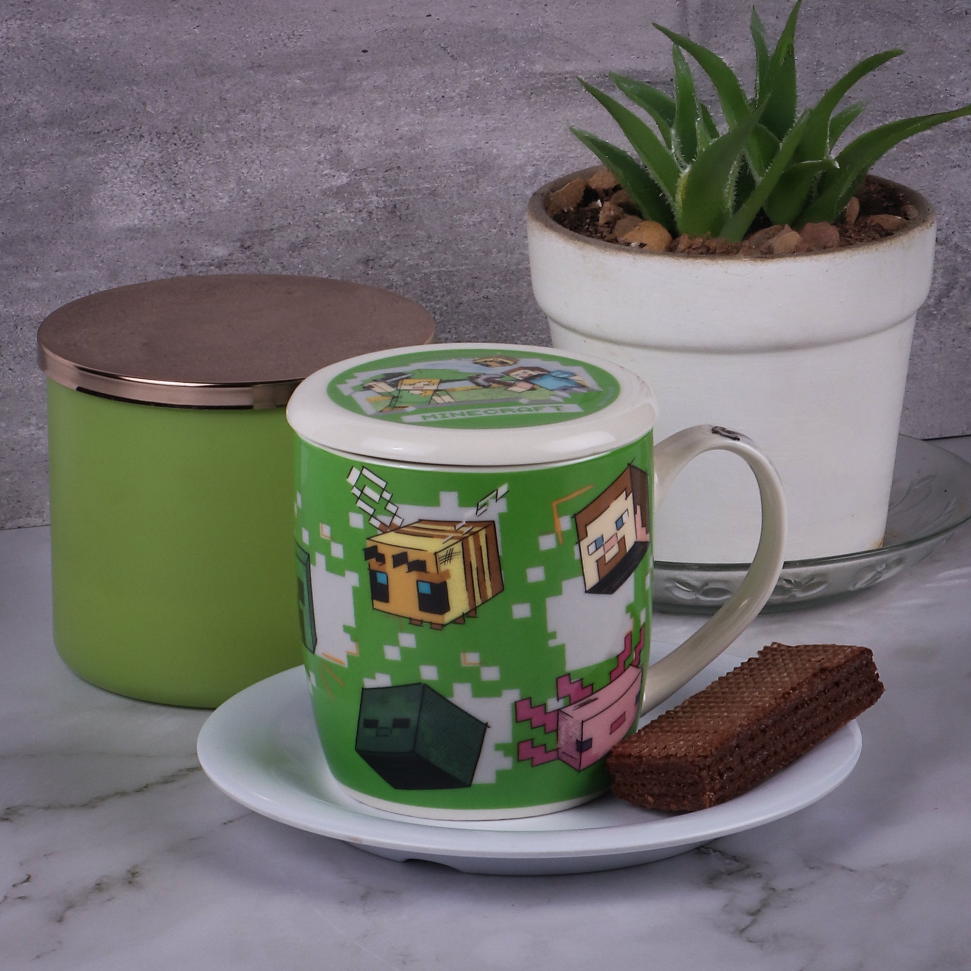 Taza de Cerámica con Tapa y Caja de Regalo Minecraft 385ml
