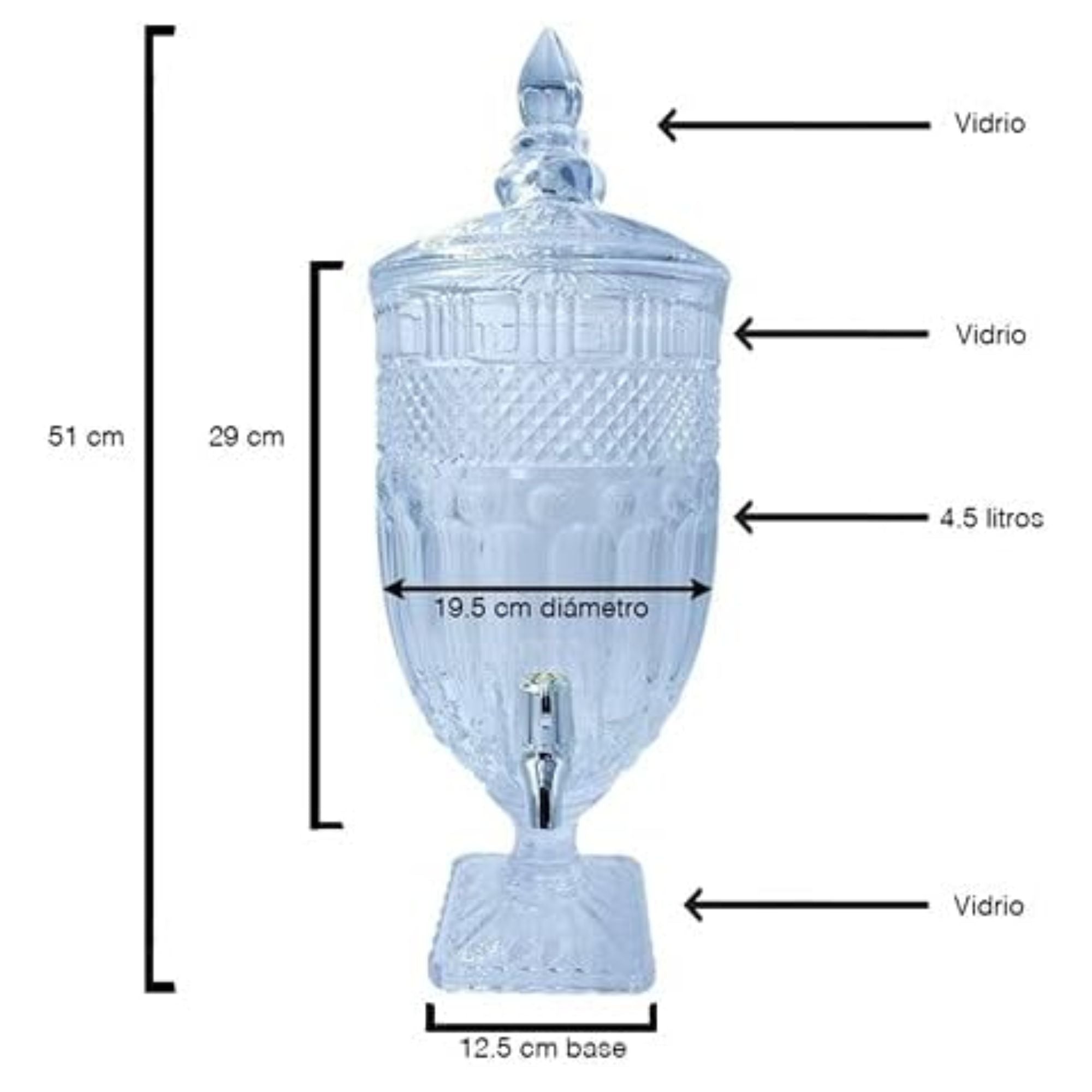 Dispensador Vitrolero Grande Transparente con Pie Base Top Choice Vidrio 4.5L