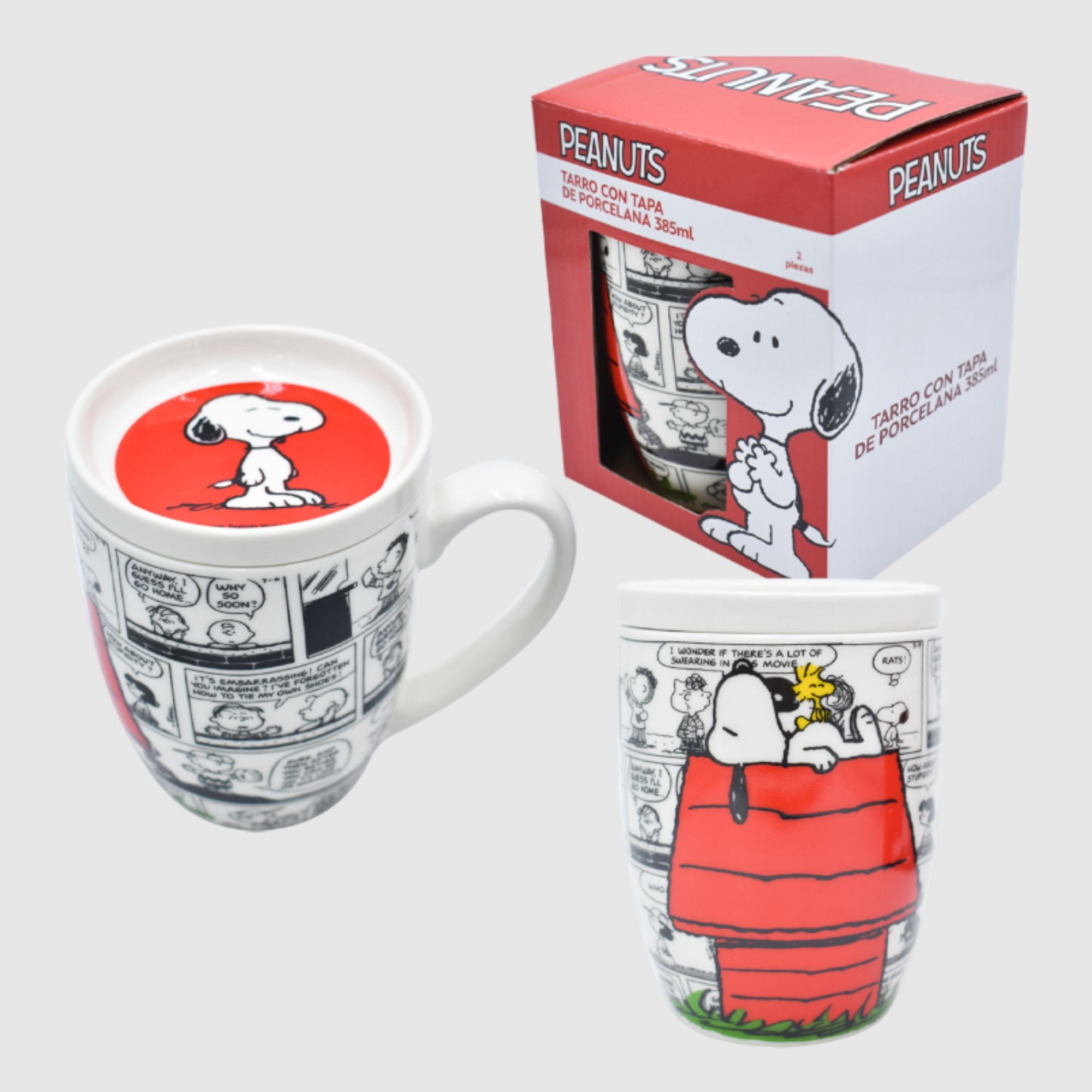 Taza Blanca con Tapa y Caja de Regalo Fun Kids Peanuts Snoopy Porcelana 354ml