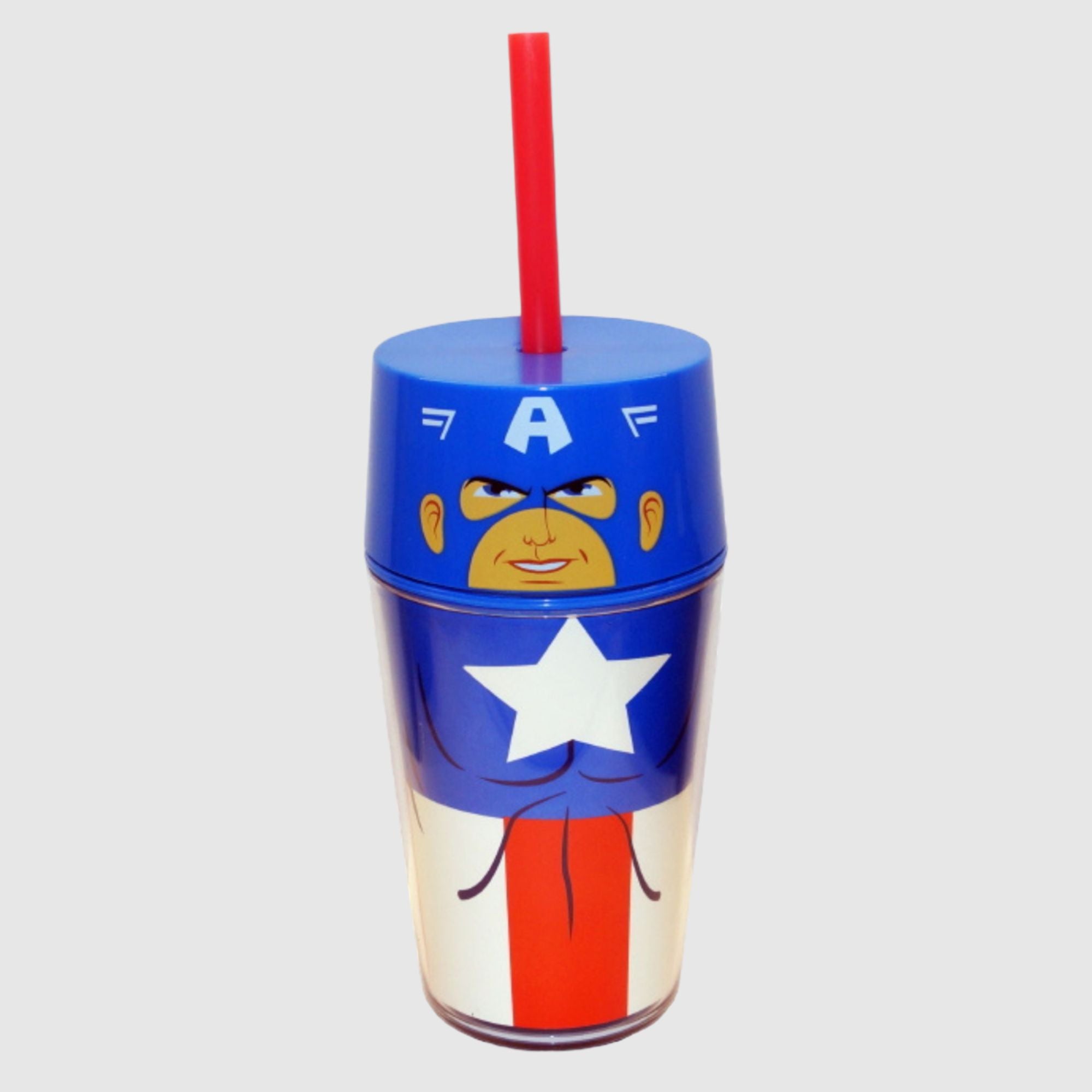 Vaso Doble Pared con Tapa y Popote Zak! Disney Marvel Avengers Spider Man/Hombre Araña, Capitan America, Iron Man Plastico 385ml