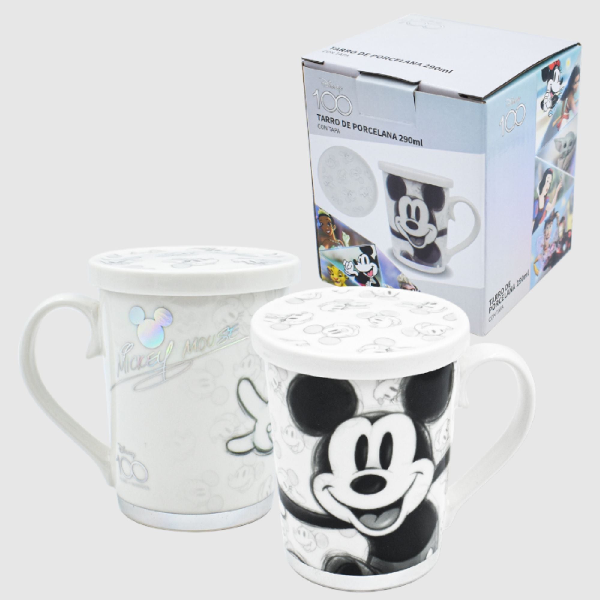 Taza con Tapa y Caja de Regalos Fun Kids Disney Mickey Mouse 100 years Platinum Porcelana 354ml