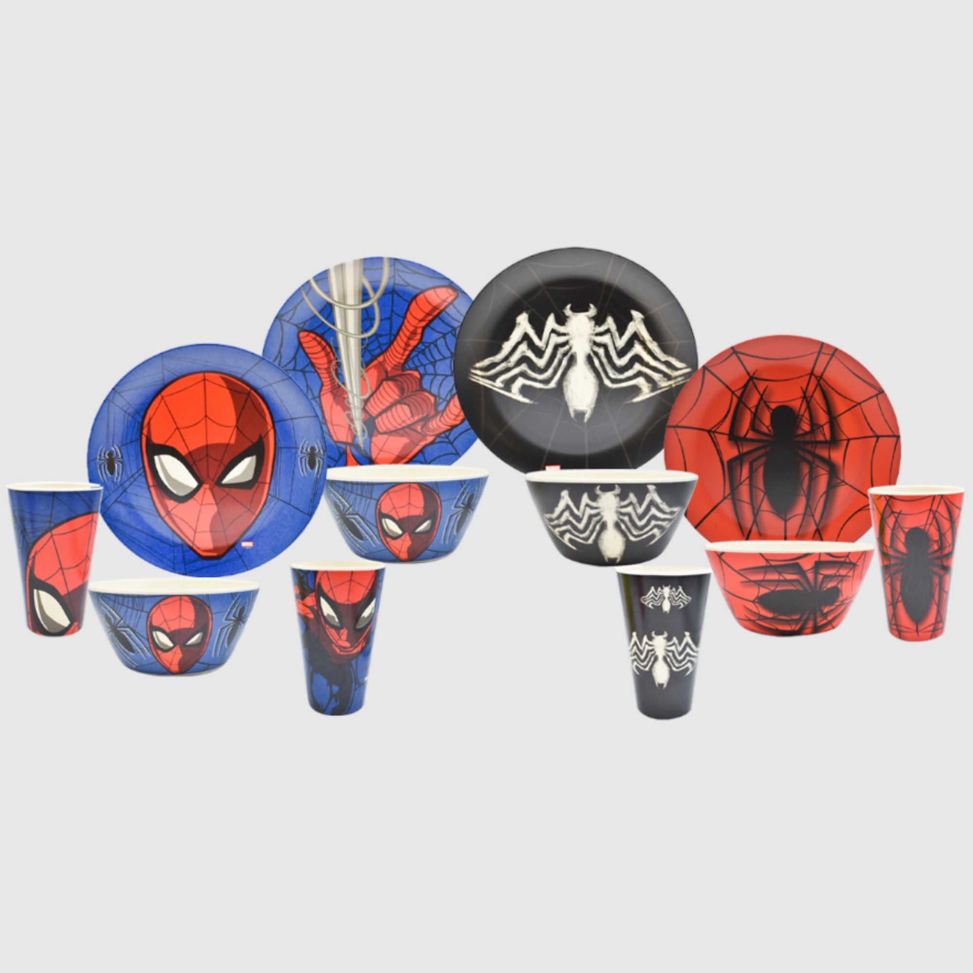 Vajilla para 4 Personas Ecologica Fun Kids Disney Marvel Spider Man Hombre Araña Fibra de Bambu 12pzas